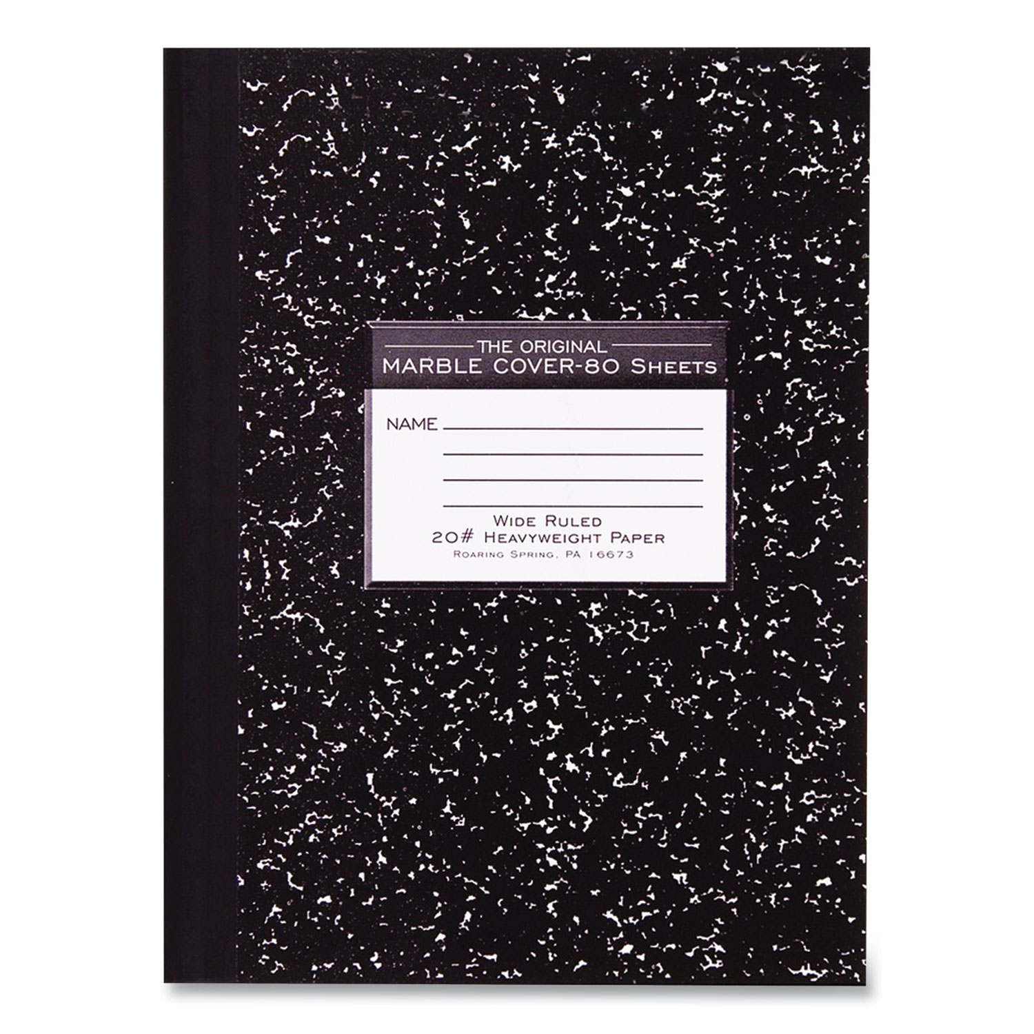 Roaring Spring® Composition Book, Medium/College Rule, Black Cover, 7.88 x 10.25, 80 Sheets