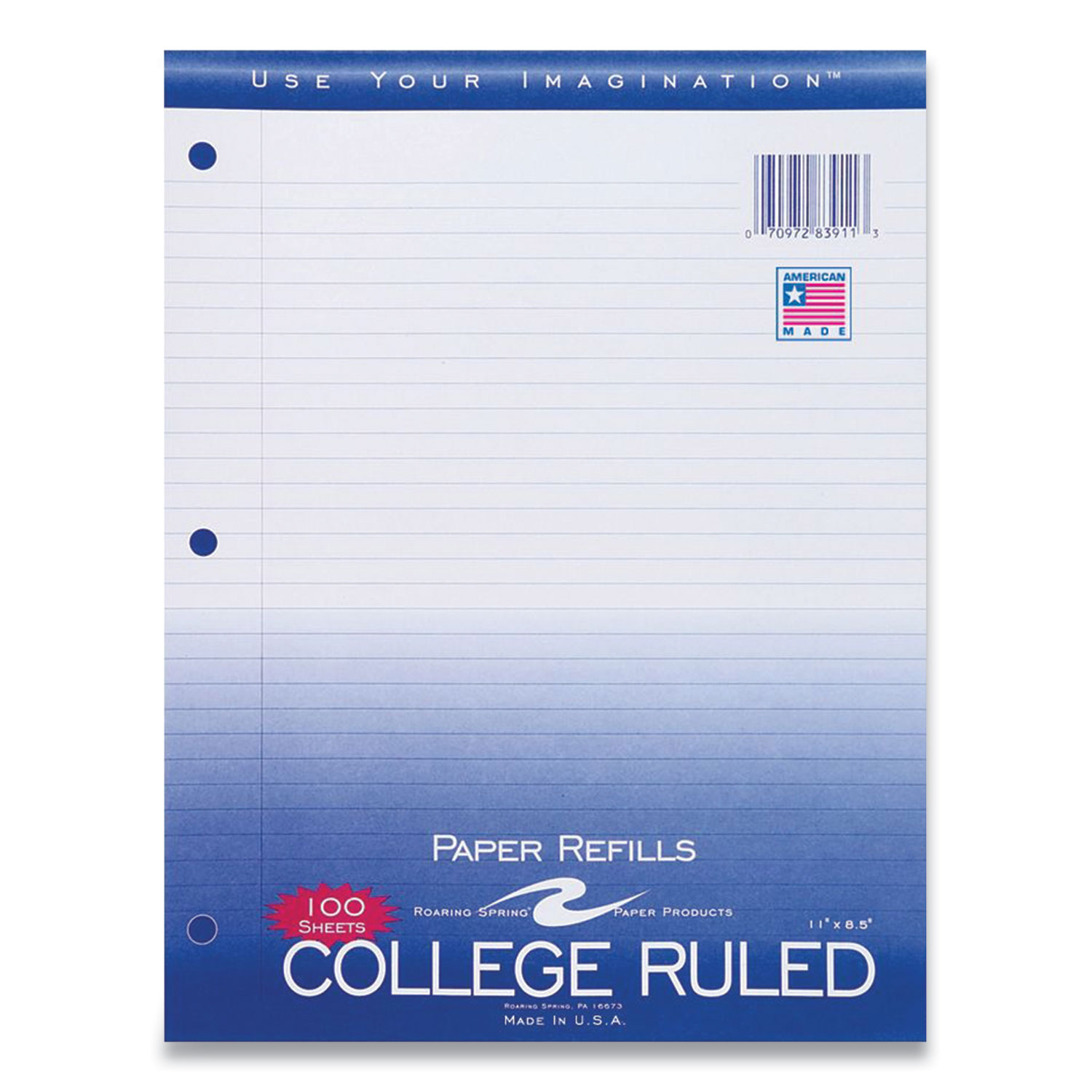 Roaring Spring® Notebook Filler Paper, 3-Hole, 8.5 x 11, College Rule, 100/Pack