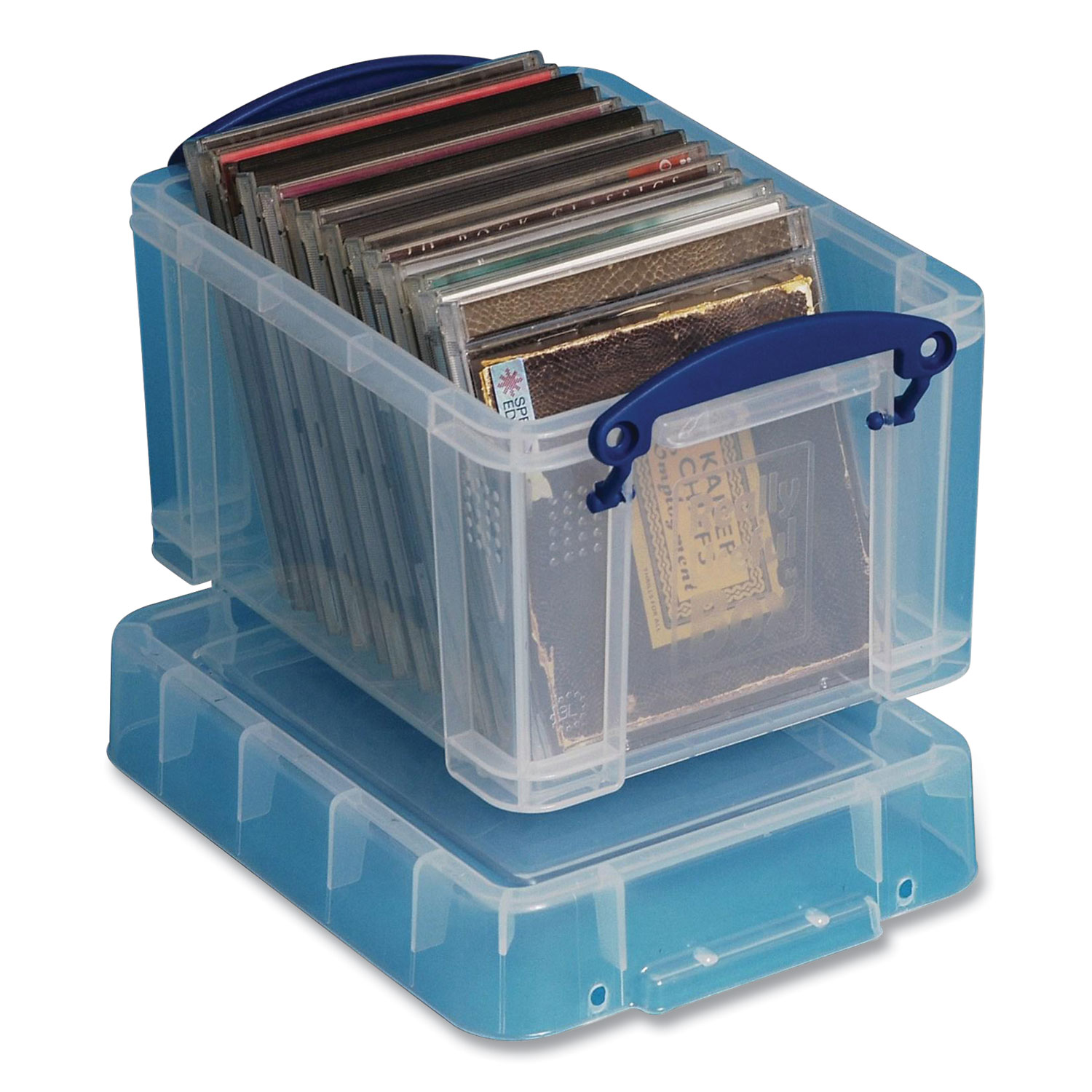  Really Useful Box 3C Snap-Lid Storage Bin, 0.79 gal, 7.06 x 9.62 x 6.25, Clear/Blue (RUA673264) 