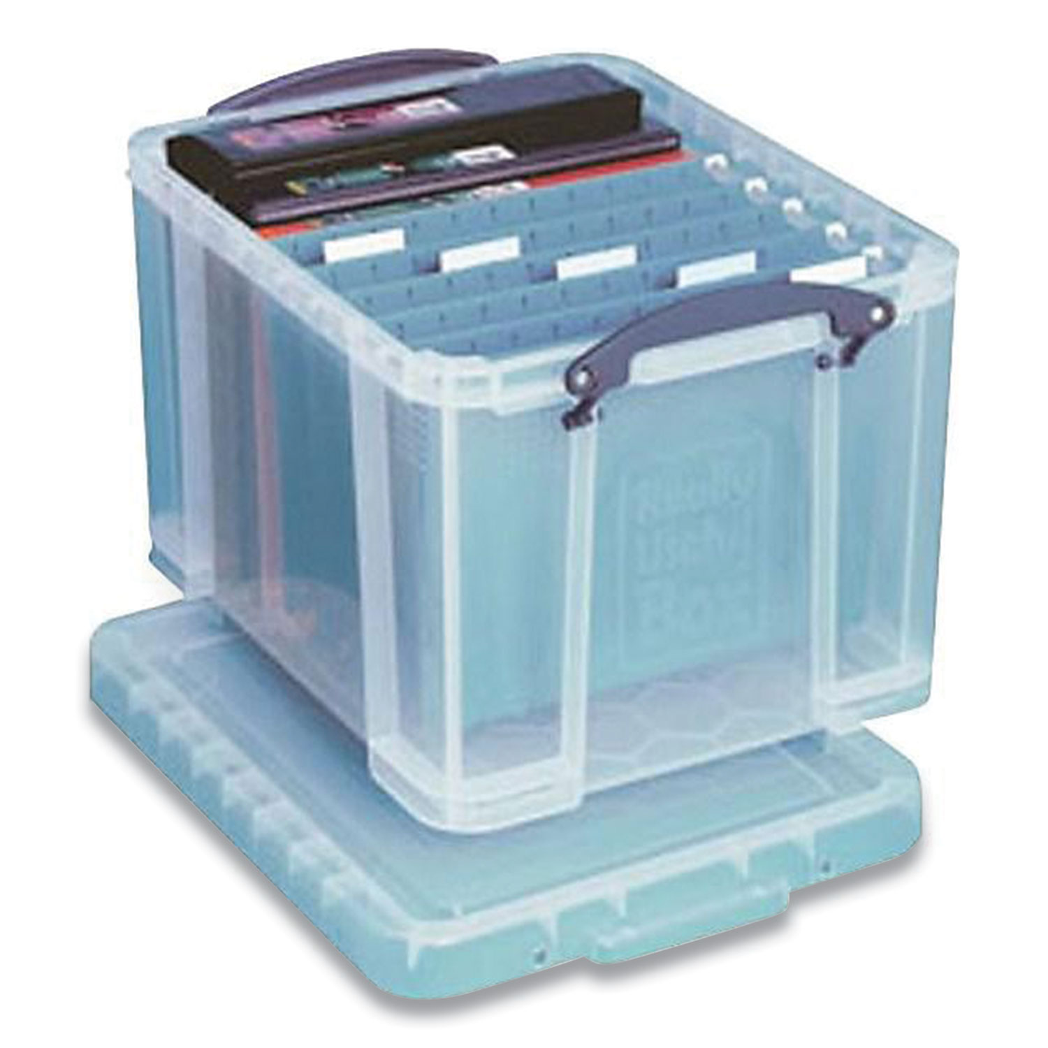  Really Useful Box 32CL Stackable File Box, Legal Files, 14.5 x 18.5 x 12.75, Clear/Blue Accents (RUA782918) 