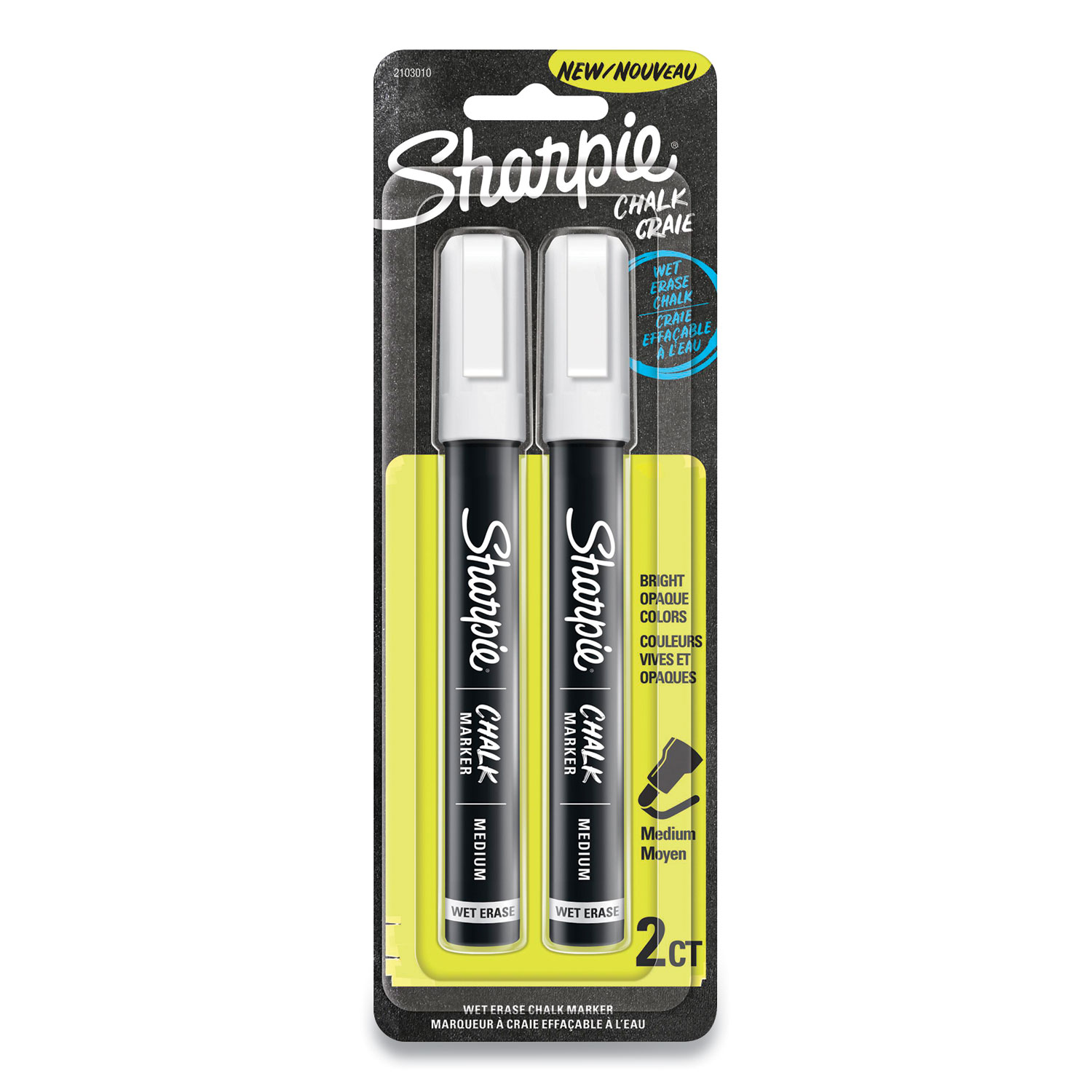  Sharpie 2103010 Wet-Erase Chalk Marker, Medium Bullet Tip, White, 2/Pack (SAN24428135) 