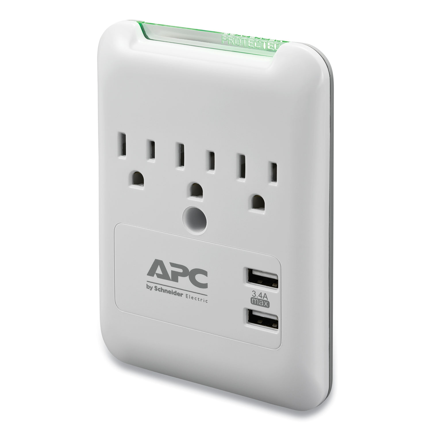 APC® SurgeArrest Wall-Mount Surge Protector, 3 AC Outlets, 2 USB Ports, 540 J, White