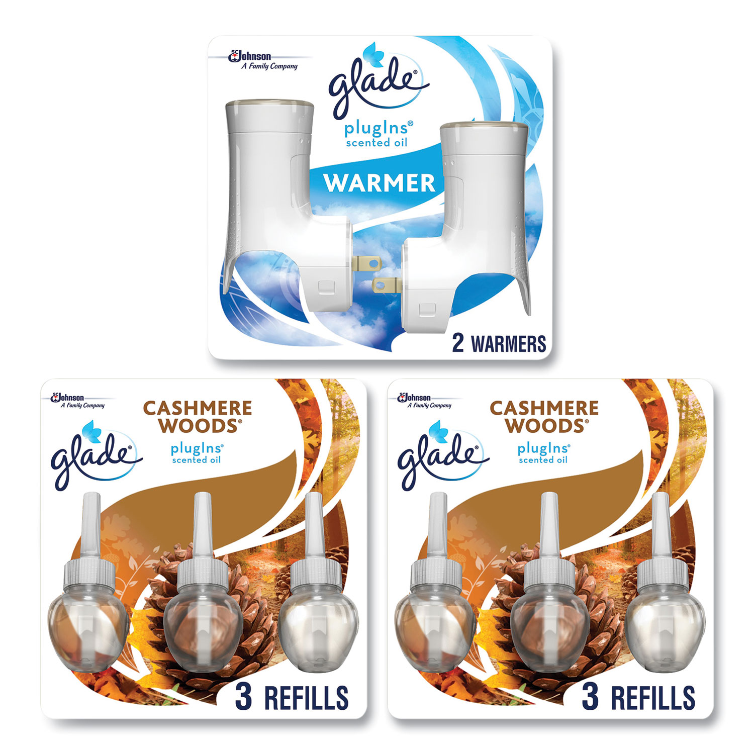  Glade 319965 Plugin Scented Oil, Cashmere Woods, 0.67 oz, 2 Warmers and 6 Refills/Pack (SJN24429115) 