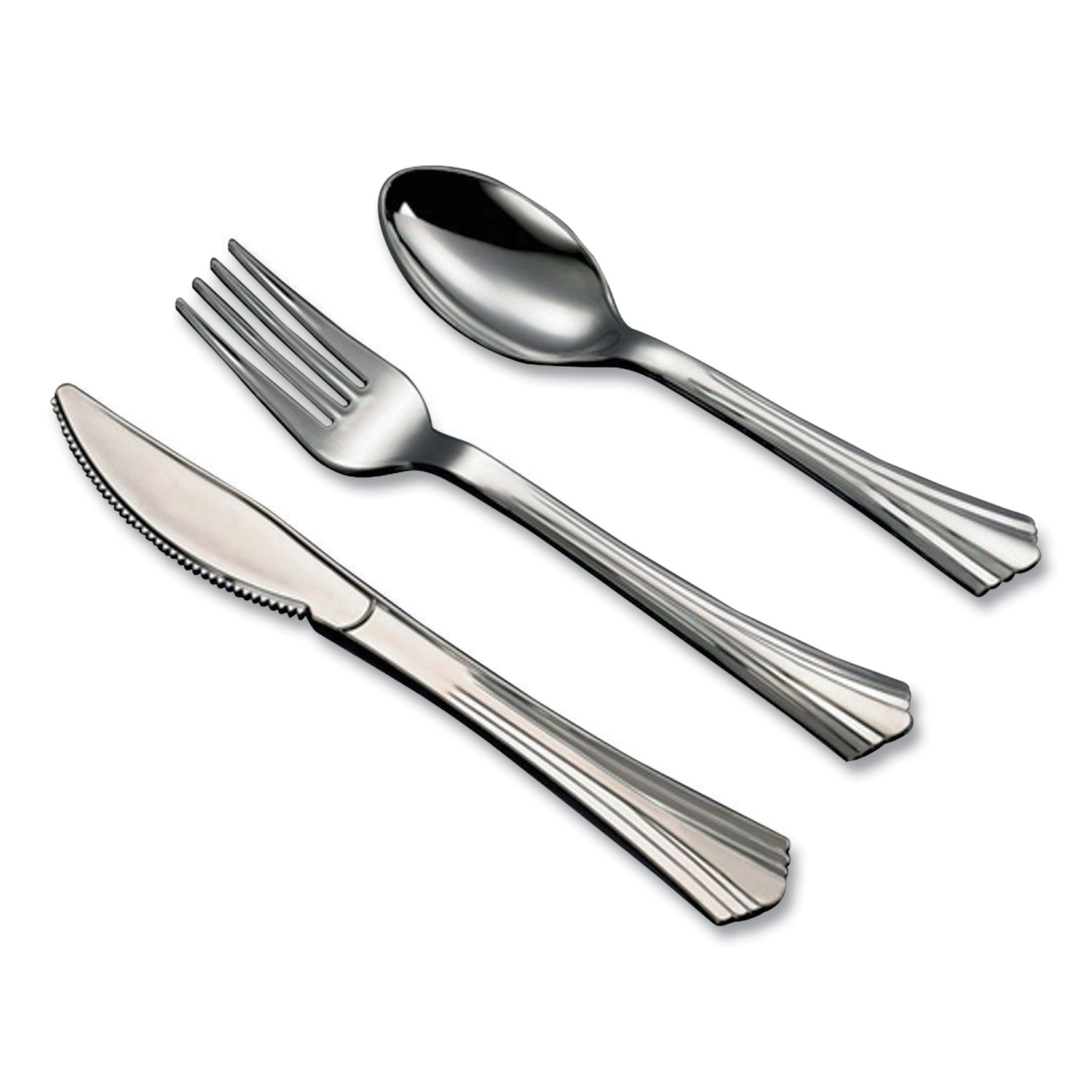 Tablemate® Sterling Assorted Plastic Cutlery, Mediumweight, Silver, 20 Forks, 15 Knives, 15 Spoons/Pack
