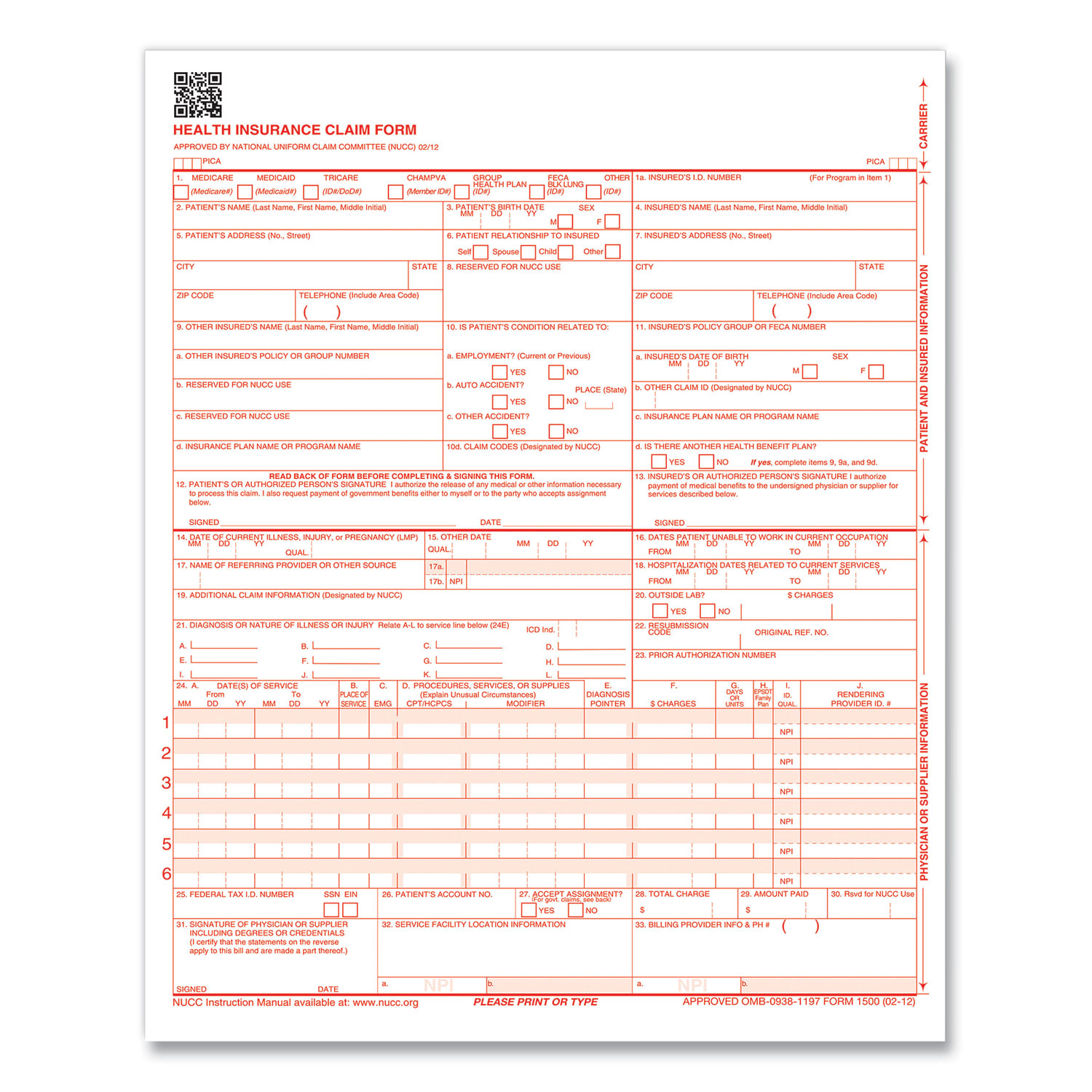  ComplyRight CMS12LC1 CMS-1500 Health Insurance Claim Forms, One-Part, 8.5 x 11, 1,000/Carton (TFP116719) 