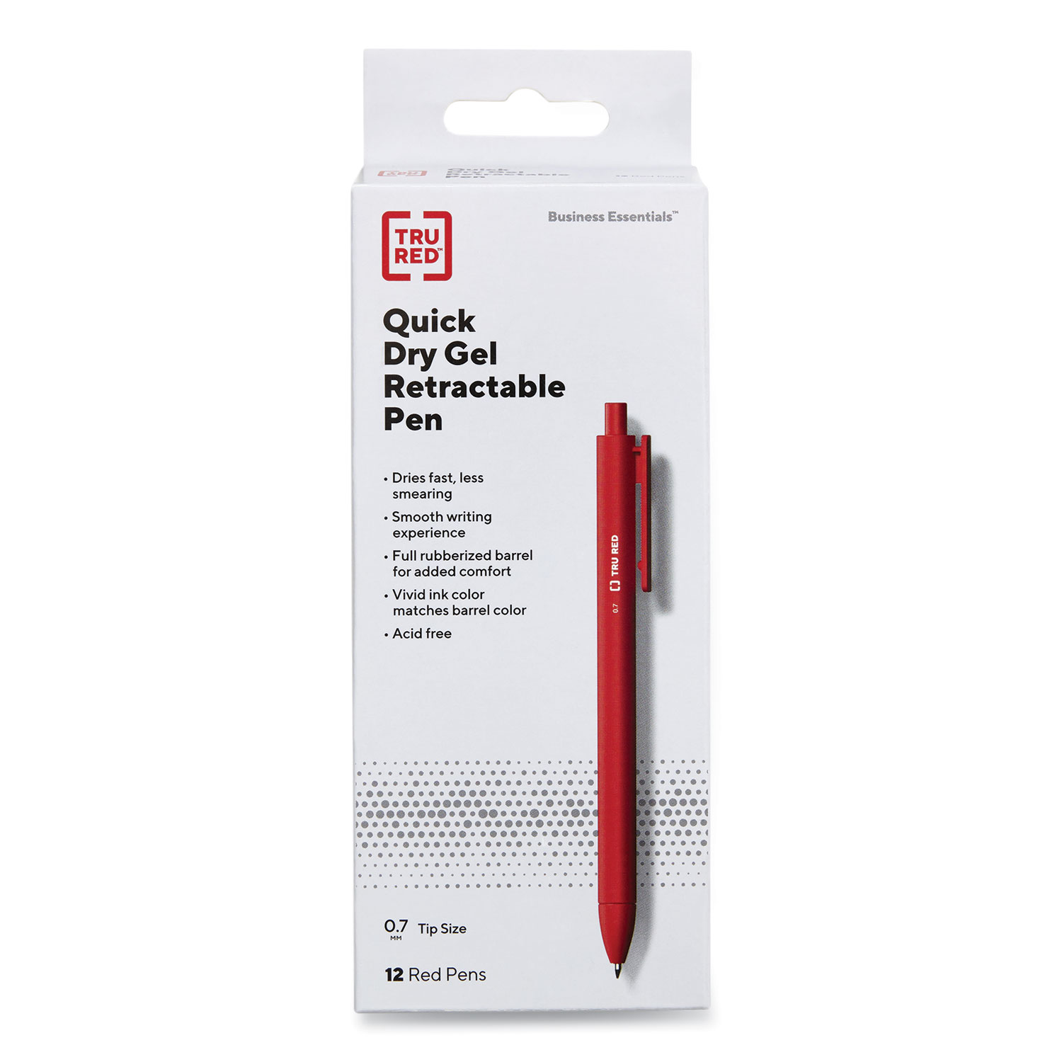 TRU RED™ Quick Dry Retractable Gel Pen, Medium 0.7 mm, Red Ink/Barrel, Dozen