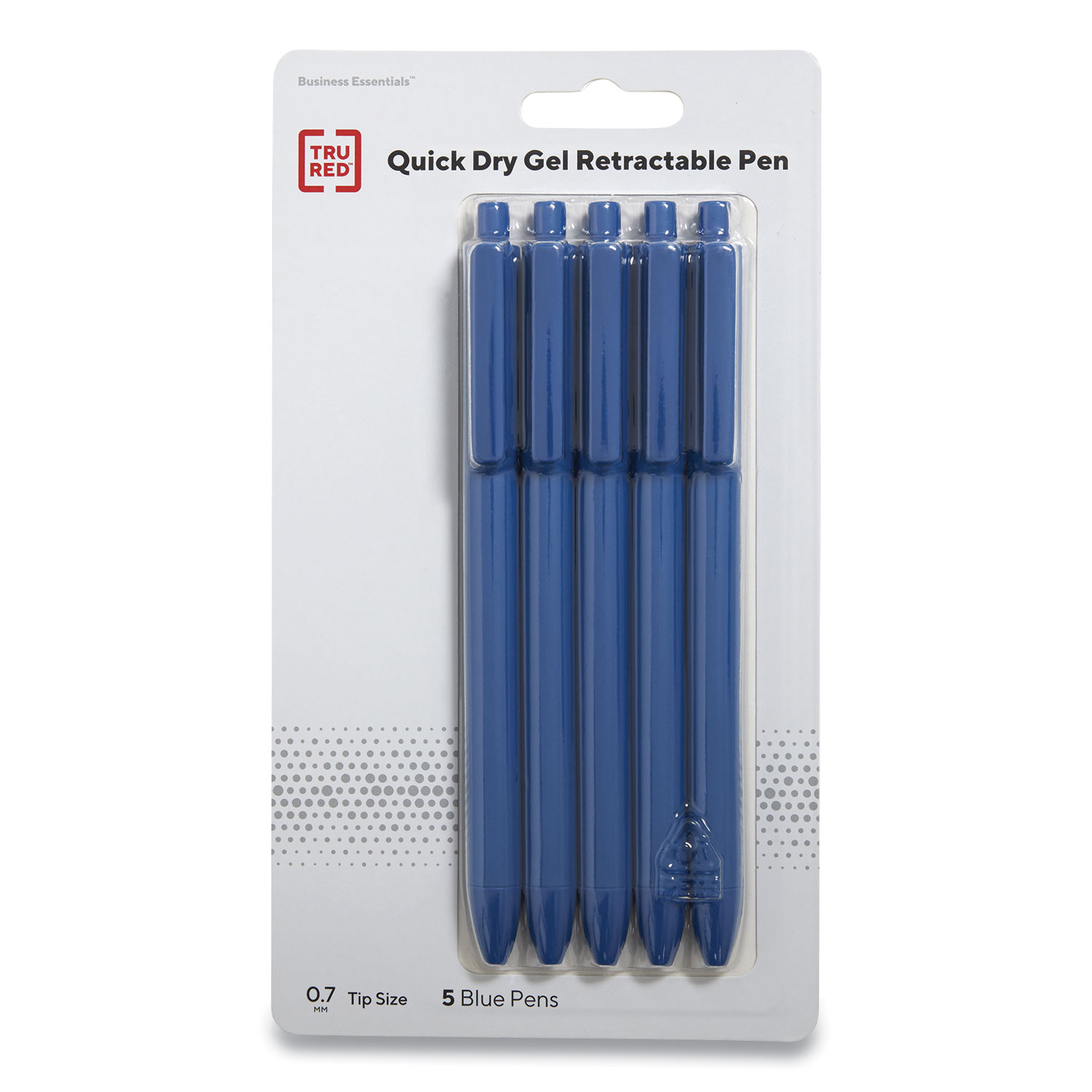 TRU RED™ Quick Dry Retractable Gel Pen, Medium 0.7 mm, Blue Ink/Barrel, 5/Pack