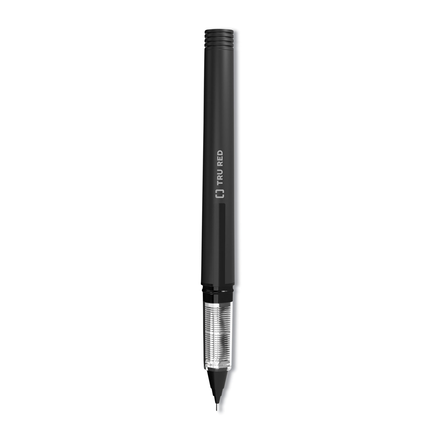 Roller Ball Pen, Stick, Fine 0.5 mm Needle Tip, Black Ink, Black/Clear Barrel, Dozen