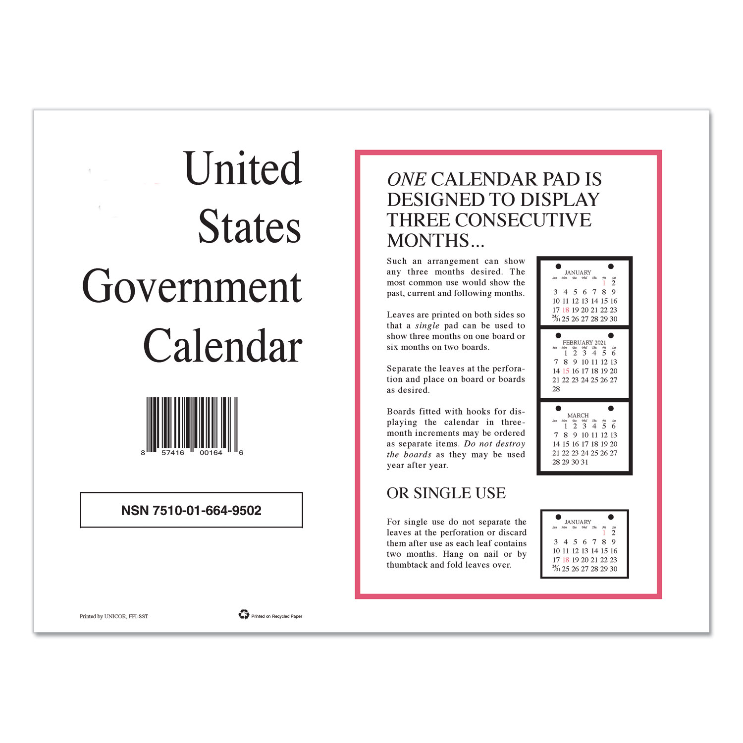  Unicor 7510016649502 1/9 7510016649502 Monthly Wall Calendar, 9 x 11, 2021, 10/Pack (UCR6649502) 