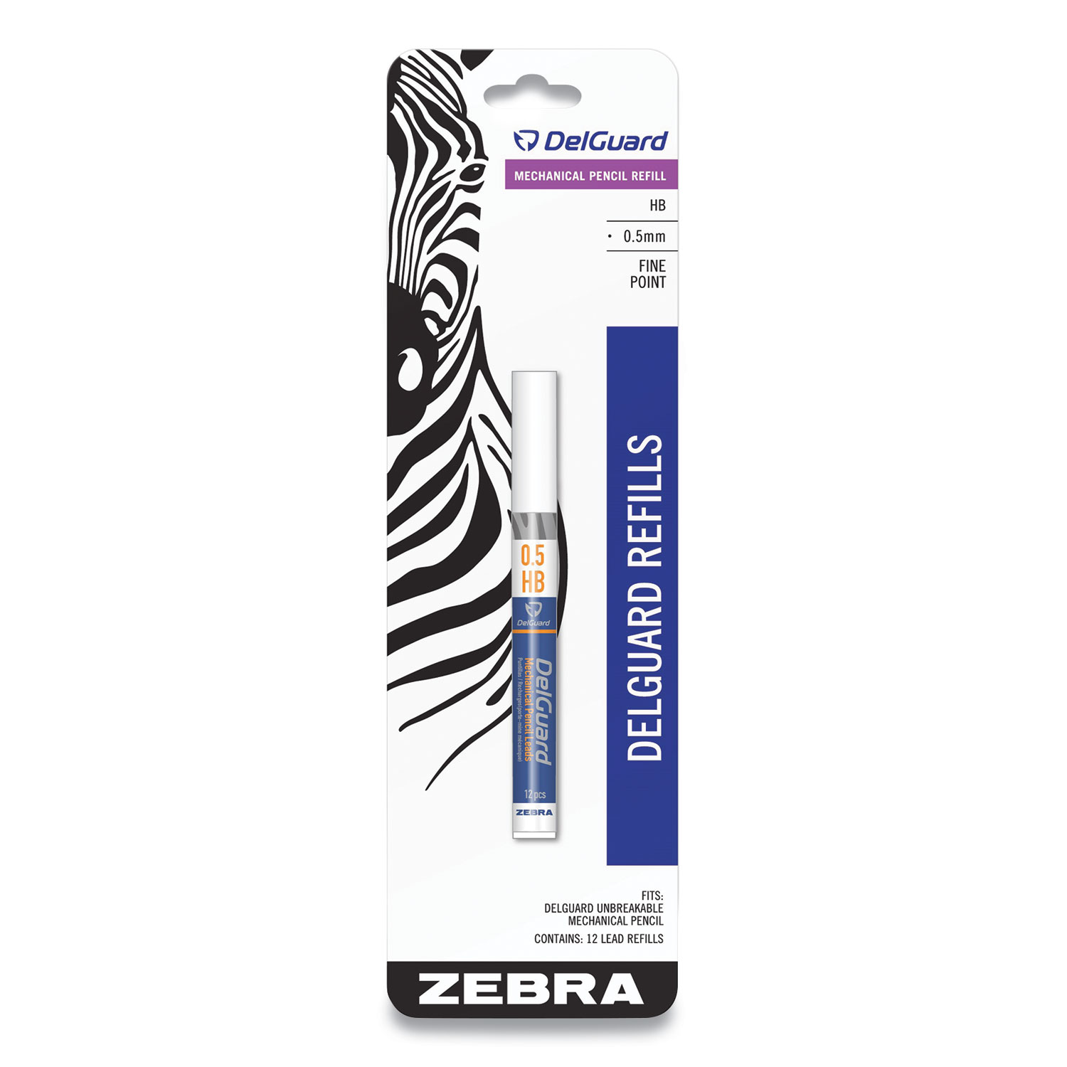 Zebra® DelGuard #2 Mechanical Pencil Lead Refill, 0.5 mm, HB, Black, 12/Pack