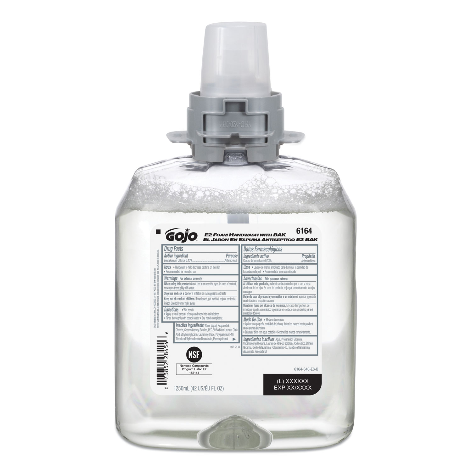  GOJO 6164-04 E2 Foam Handwash with BAK, 1,250 mL Refill, 4/Carton (GOJ616404CT) 