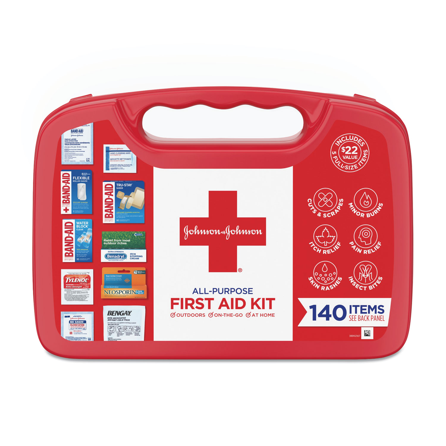  Johnson & Johnson Red Cross 381371172108 All-Purpose First Aid Kit, 140-Pieces, Plastic Case (JOJ117210) 