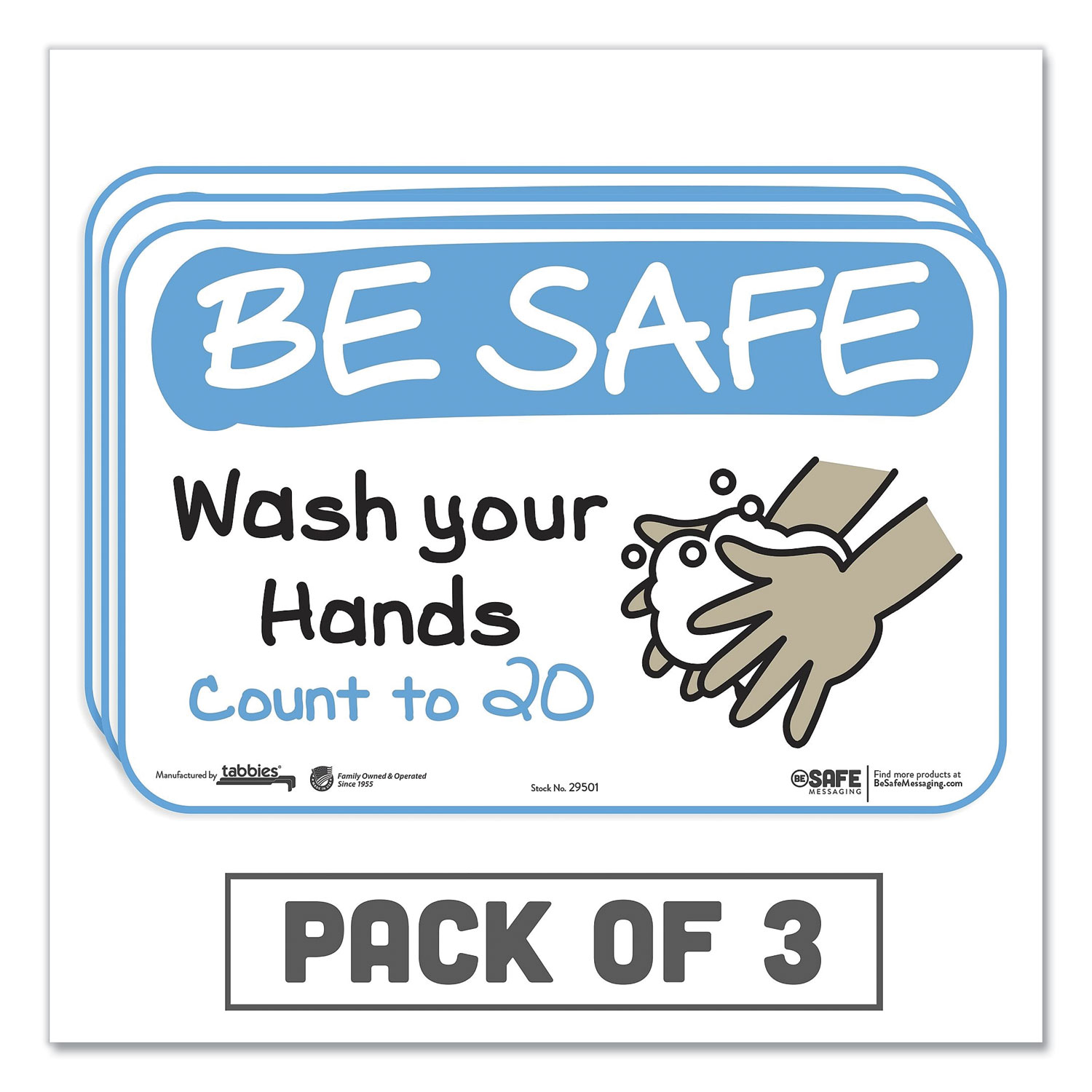  Tabbies 29501 BeSafe Messaging Education Wall Signs, 9 x 6, Be Safe, Wash Your Hands, Count to 20, 3/Pack (TAB29501) 