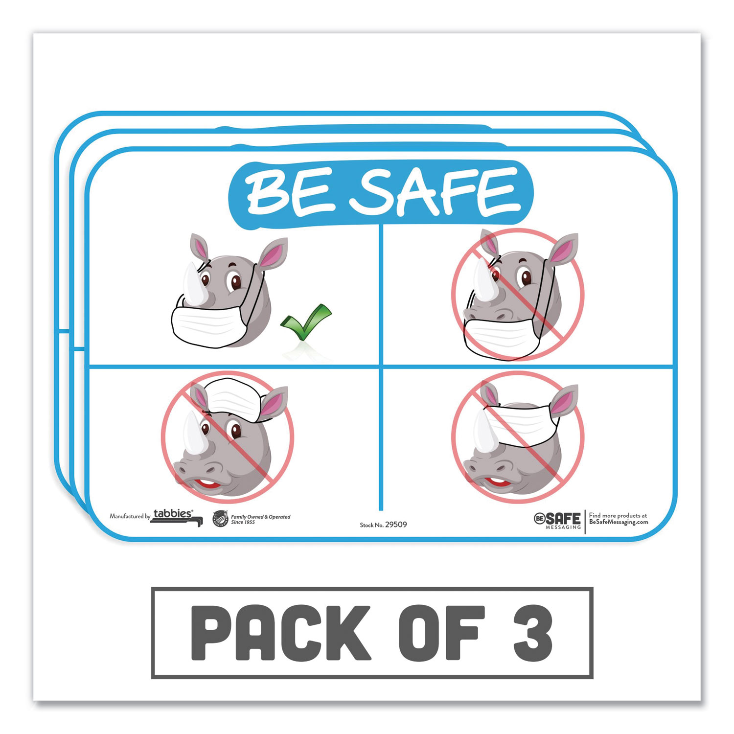  Tabbies 29509 BeSafe Messaging Education Wall Signs, 9 x 6,  Be Safe, Rhinoceros, 3/Pack (TAB29509) 