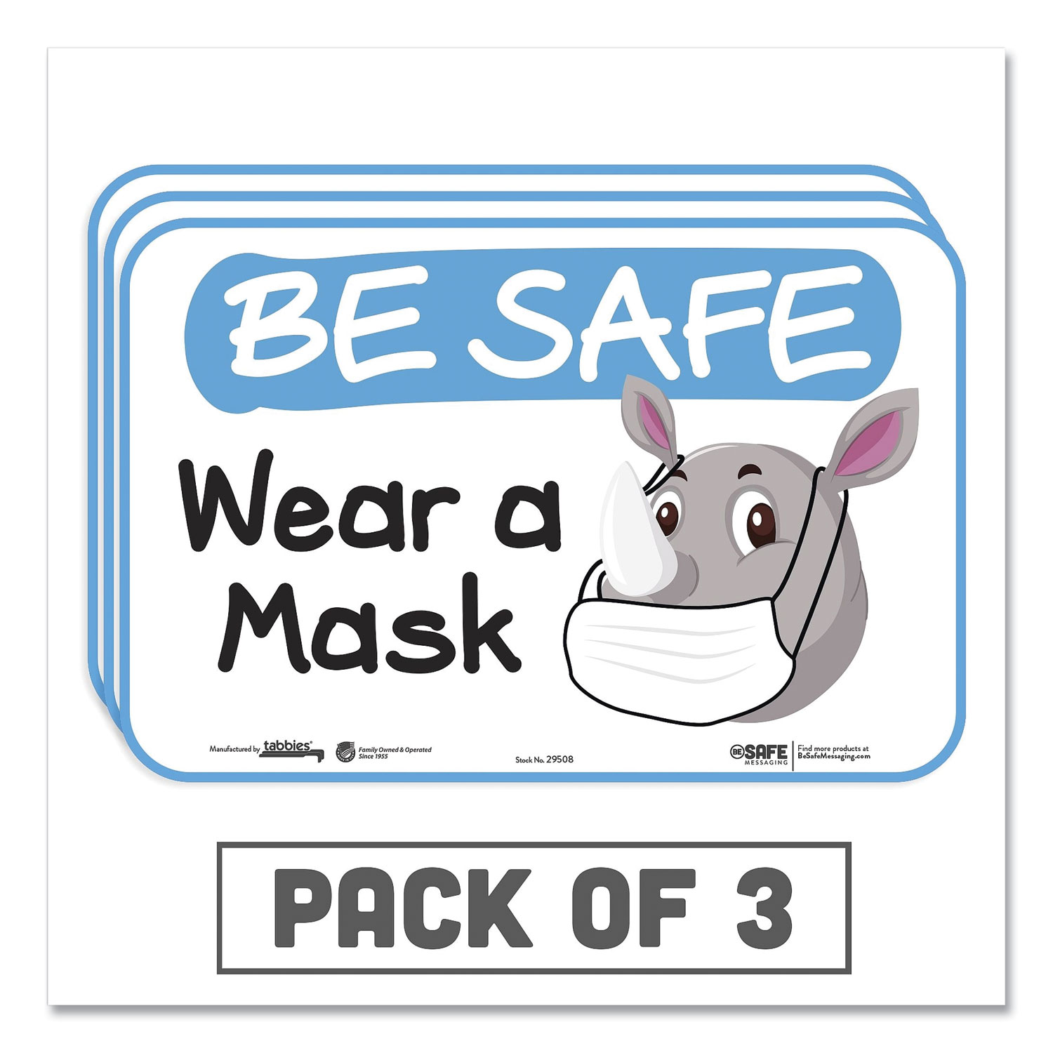  Tabbies 29508 BeSafe Messaging Education Wall Signs, 9 x 6,  Be Safe, Wear a Mask, Rhinoceros, 3/Pack (TAB29508) 