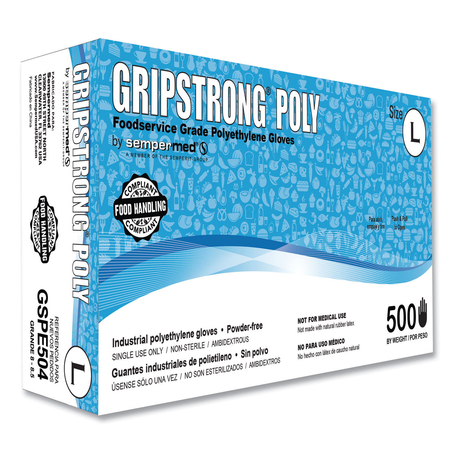  GripStrong Poly GSPE504 Foodservice Grade Polyethylene Gloves, Clear, Large, Polyethylene, 500/Box, 20 Boxes/Carton (SEZGSPE504) 