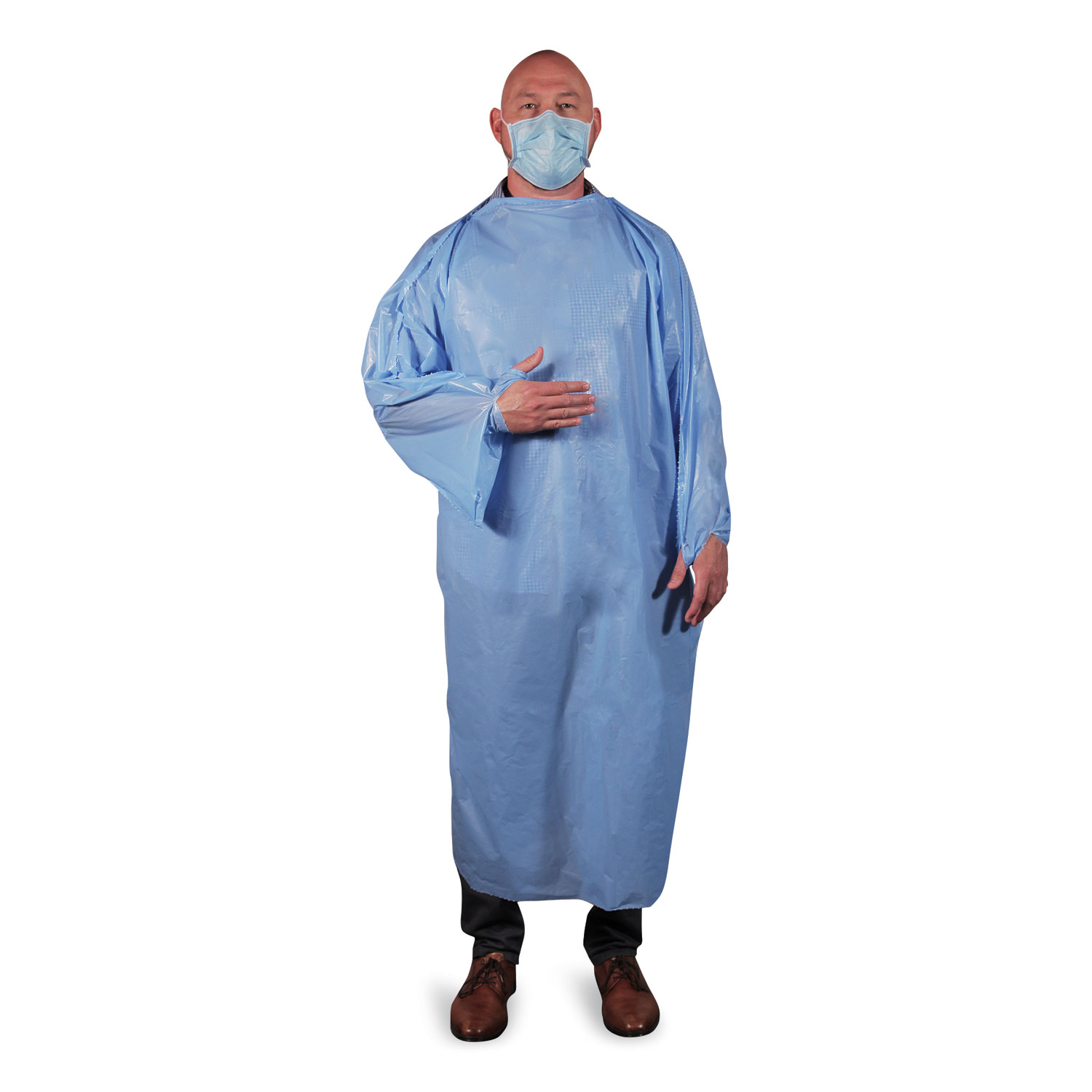 Heritage T-Style Isolation Gown, LLDPE, Large, Light Blue, 50/Carton