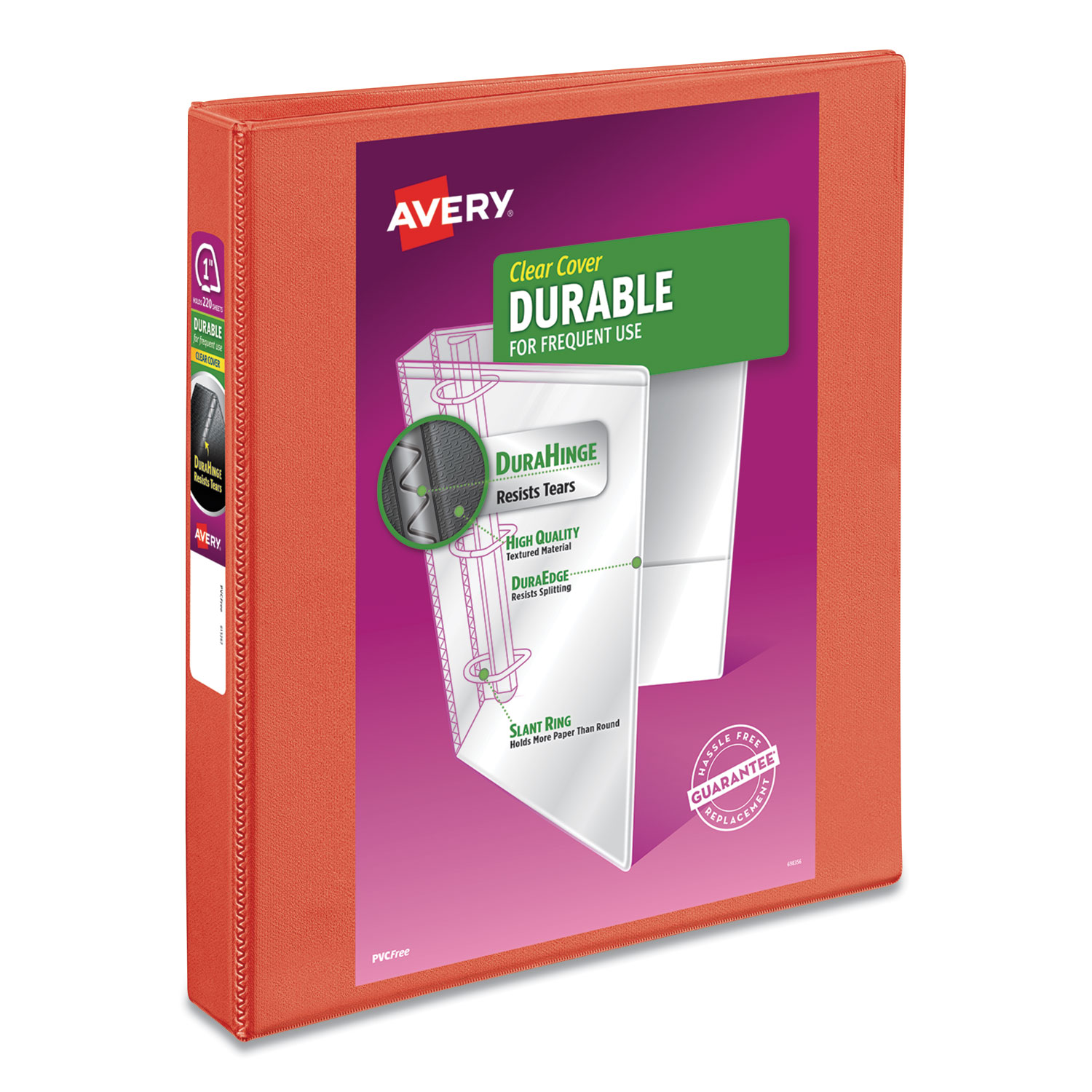  Avery 34151 Durable View Binder with DuraHinge and Slant Rings, 3 Rings, 1 Capacity, 11 x 8.5, Orange (AVE34151) 