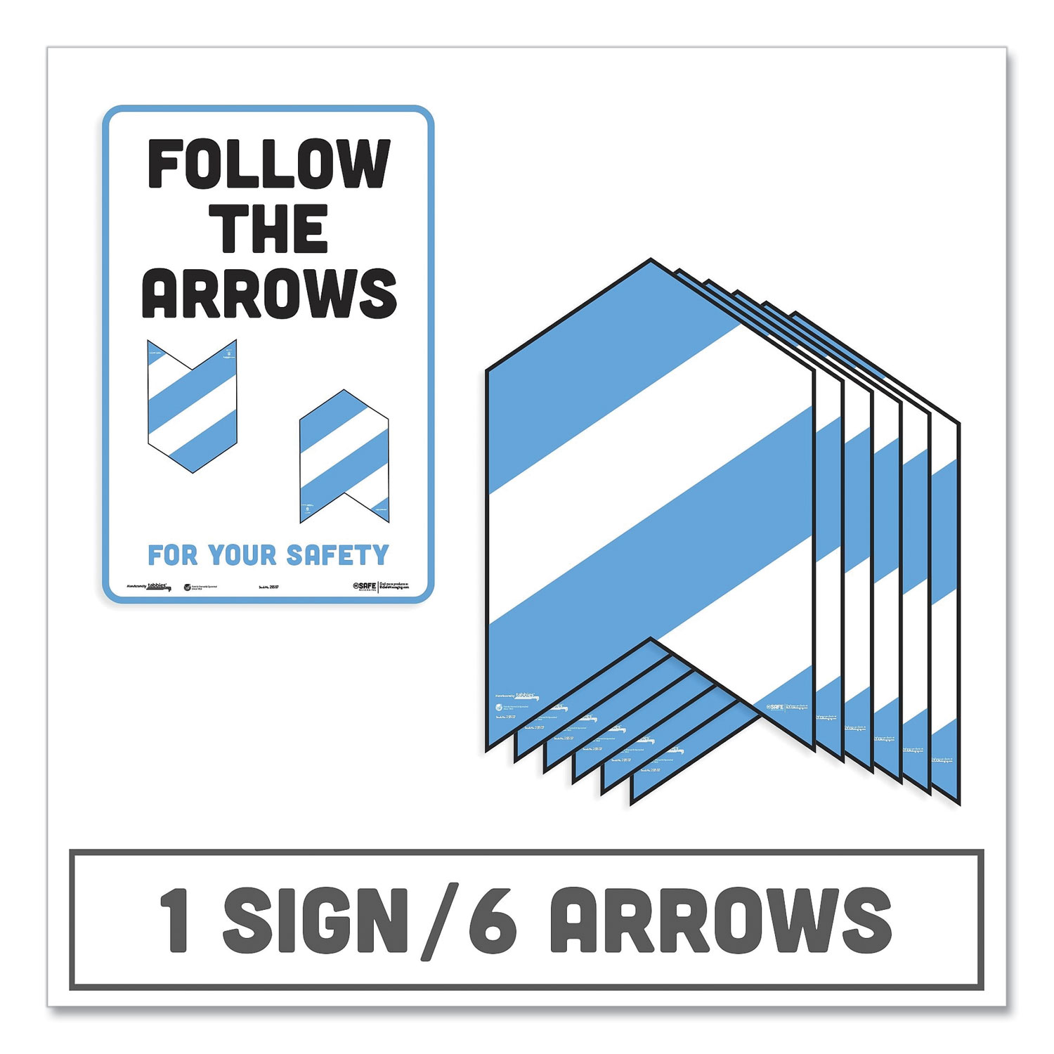  Tabbies 29507 BeSafe Messaging Education Floor Arrows and Wall Sign, Follow The Arrows For Your Safety, 12x18, White/Blue, 6 Arrows, 1 Sign (TAB29507) 