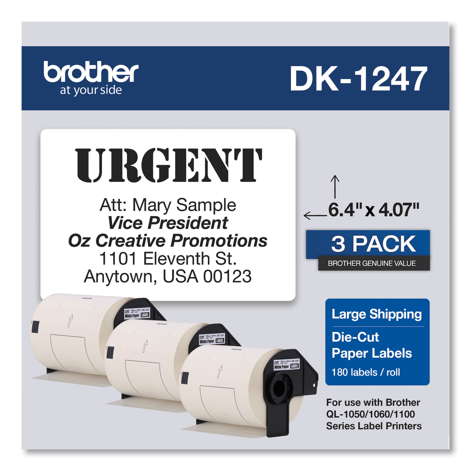  Brother DK12473PK Die-Cut Shipping Labels, 4.07 x 6.4, White, 180/Roll, 3 Rolls/Pack (BRTDK12473PK) 