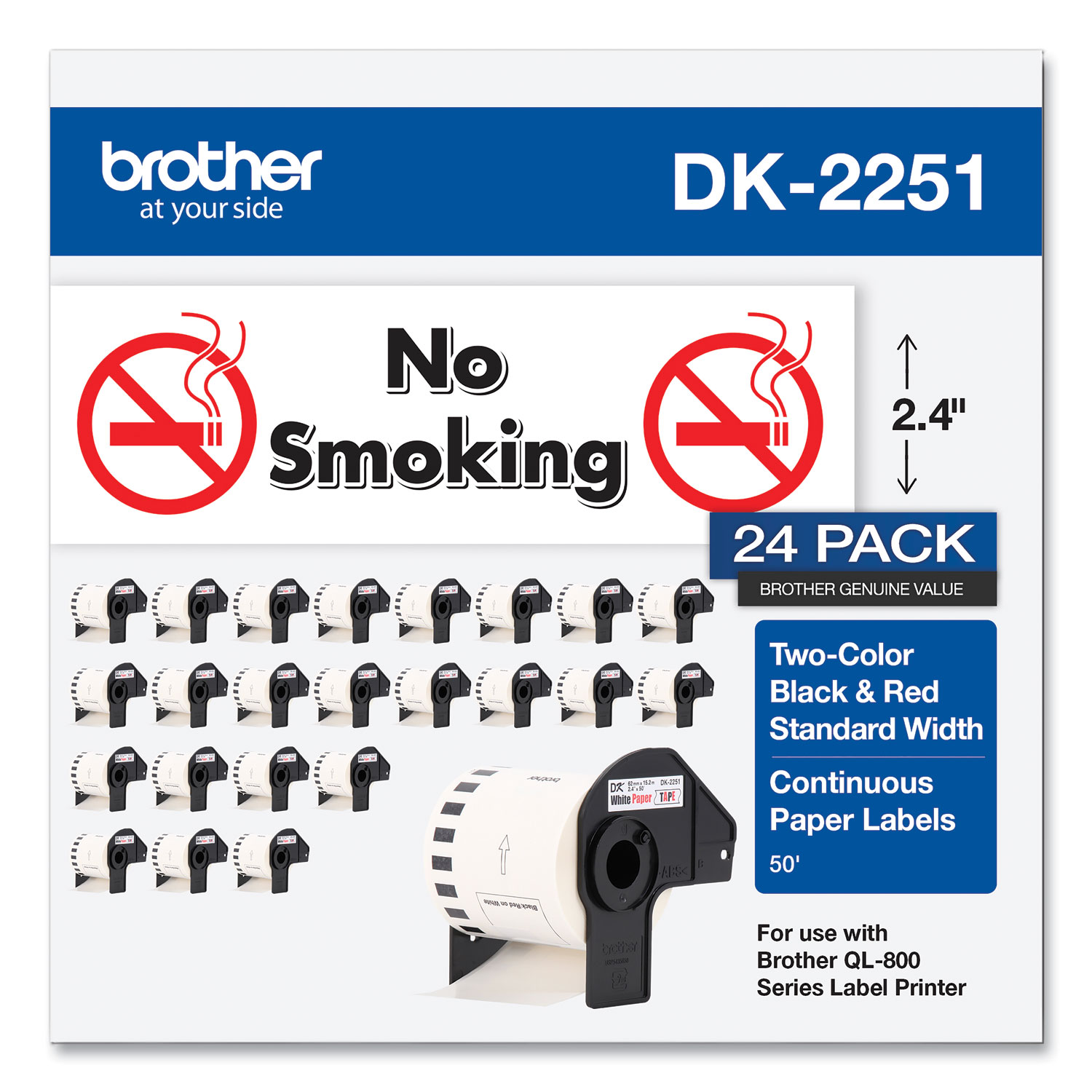  Brother DK225124PK Continuous Paper Label Tape, 2.44 x 100 ft, White, 24 Rolls/Pack (BRTDK225124PK) 