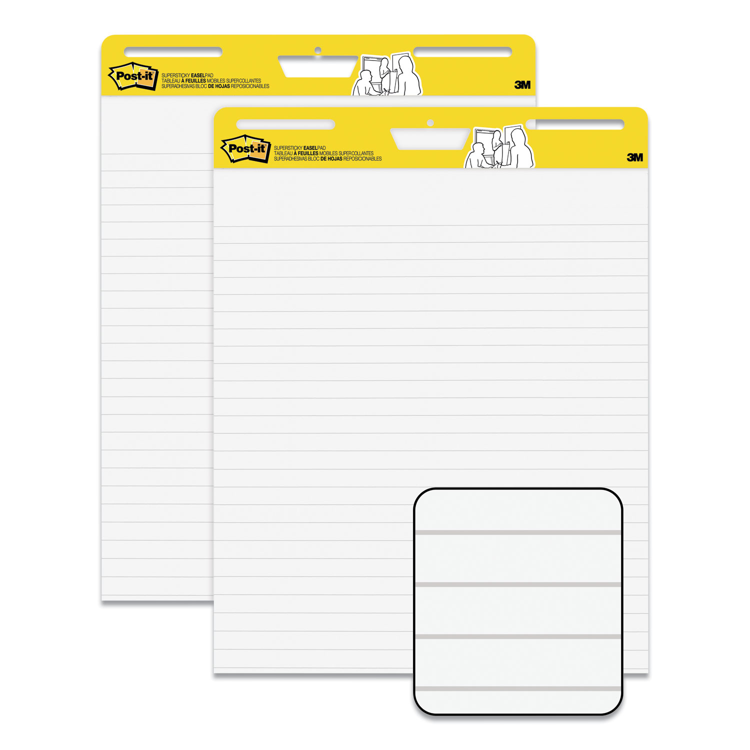 Post-it® Easel Pads Super Sticky Self-Stick Easel Pads, Ruled 1 1/2, 25 x 30, White, 30 Sheets, 2/Carton