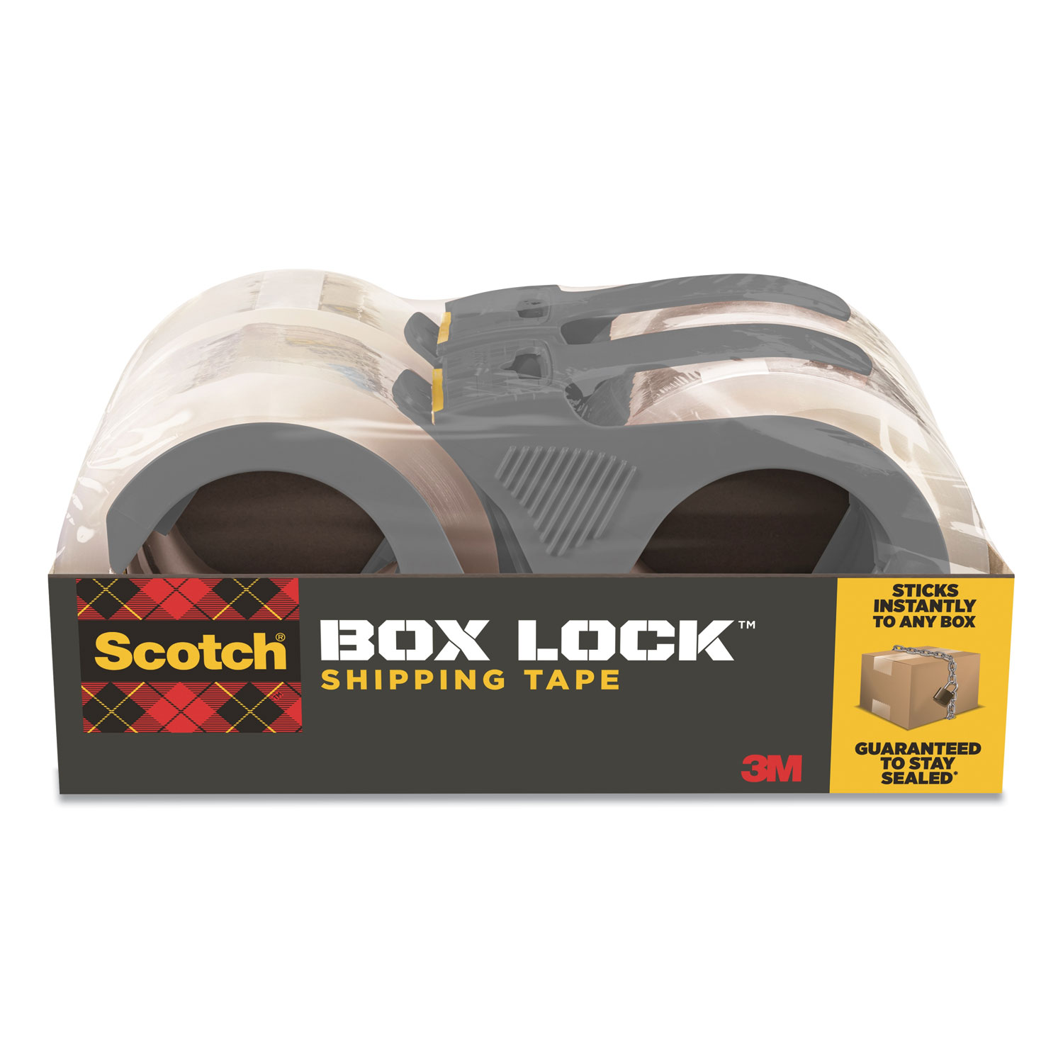 Scotch® Box Lock Shipping Packaging Tape, 3 Core, 1.88 x 54.6 yds, Clear, 4/Pack
