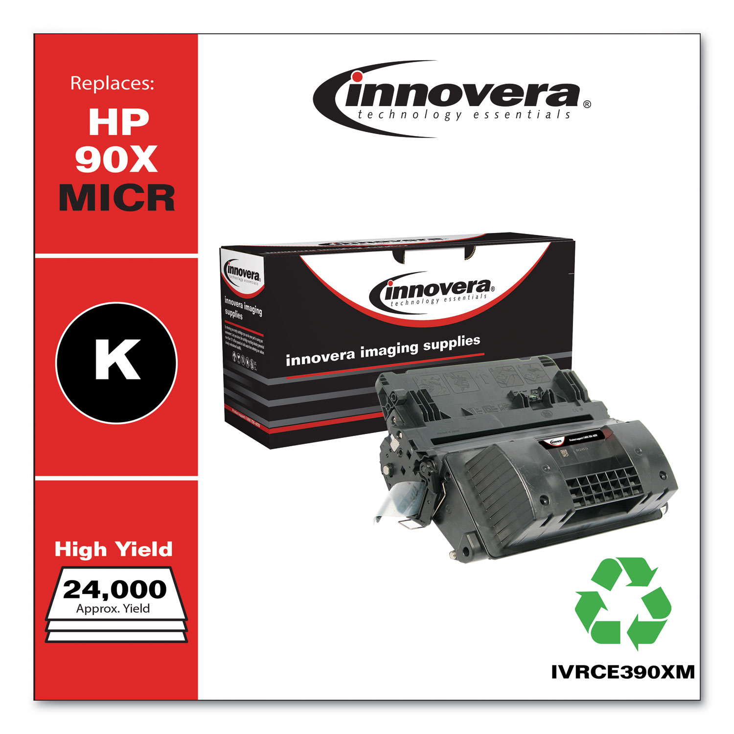  Innovera IVRCE390XM Remanufactured Black High-Yield MICR Toner, Replacement for HP 90XM (CE390XM), 24,000 Page-Yield (IVRCE390XM) 