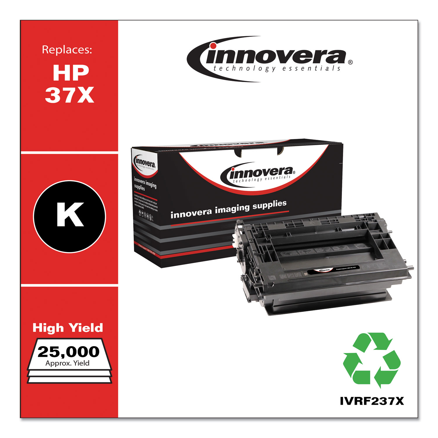  Innovera IVRF237X Remanufactured Black High-Yield Toner, Replacement for HP 37X (CF237X), 25,000 Page-Yield (IVRF237X) 