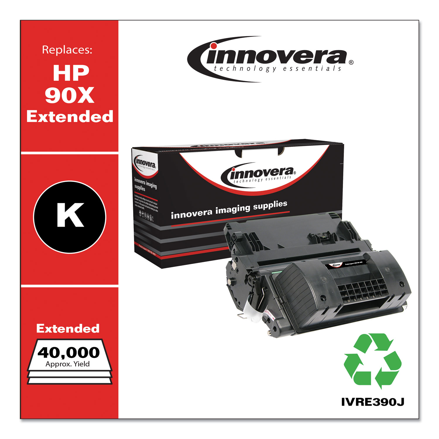  Innovera IVRE390J Remanufactured Black Extended-Yield Toner, Replacement for HP 90X (CE390XJ), 40,000 Page-Yield (IVRE390J) 