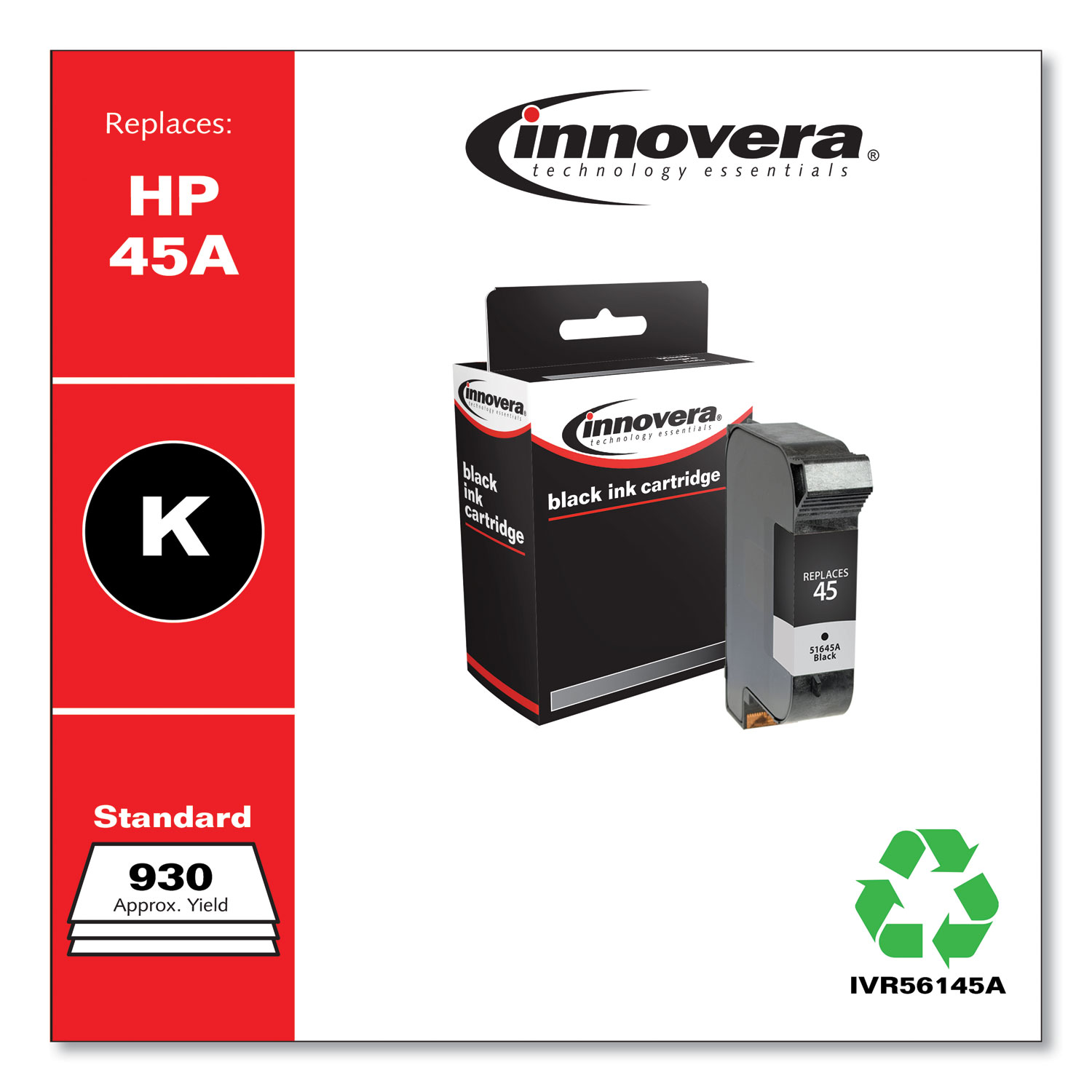  Innovera IVR56145A Compatible Black Ink, Replacement for HP 45A (51645A), 930 Page-Yield (IVR56145A) 
