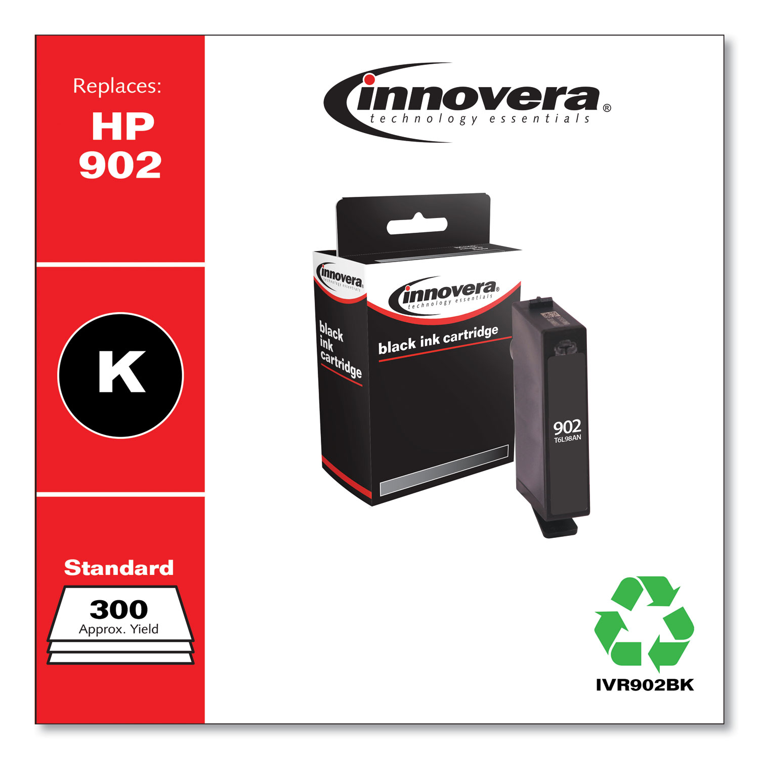  Innovera IVR902BK Remanufactured Black Ink, Replacement for HP 902 (T6L98AN), 300 Page-Yield (IVR902BK) 