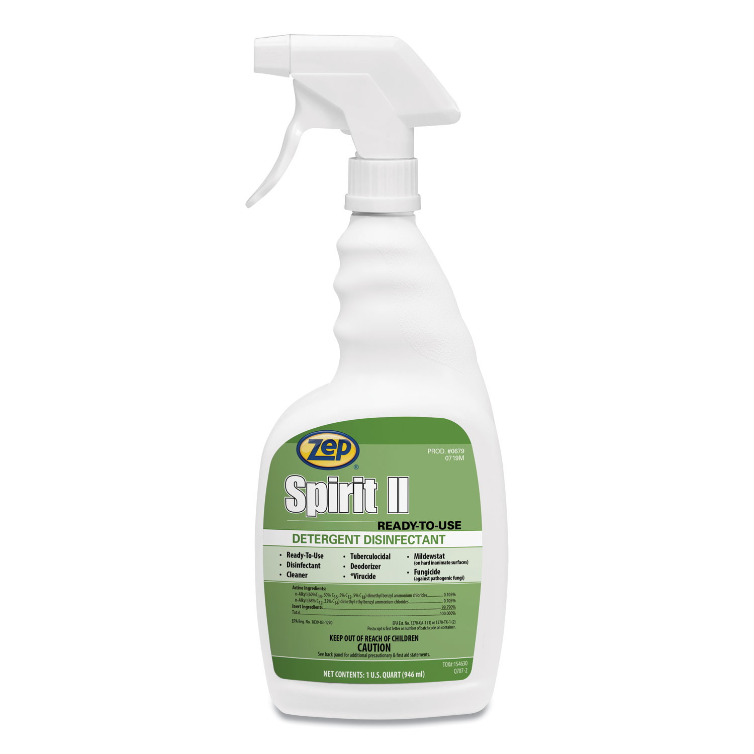  Zep 67909 Spirit II Ready-to-Use Disinfectant, Citrus Scent, 32 oz Spray Bottle, 12/Carton (ZPP67909) 