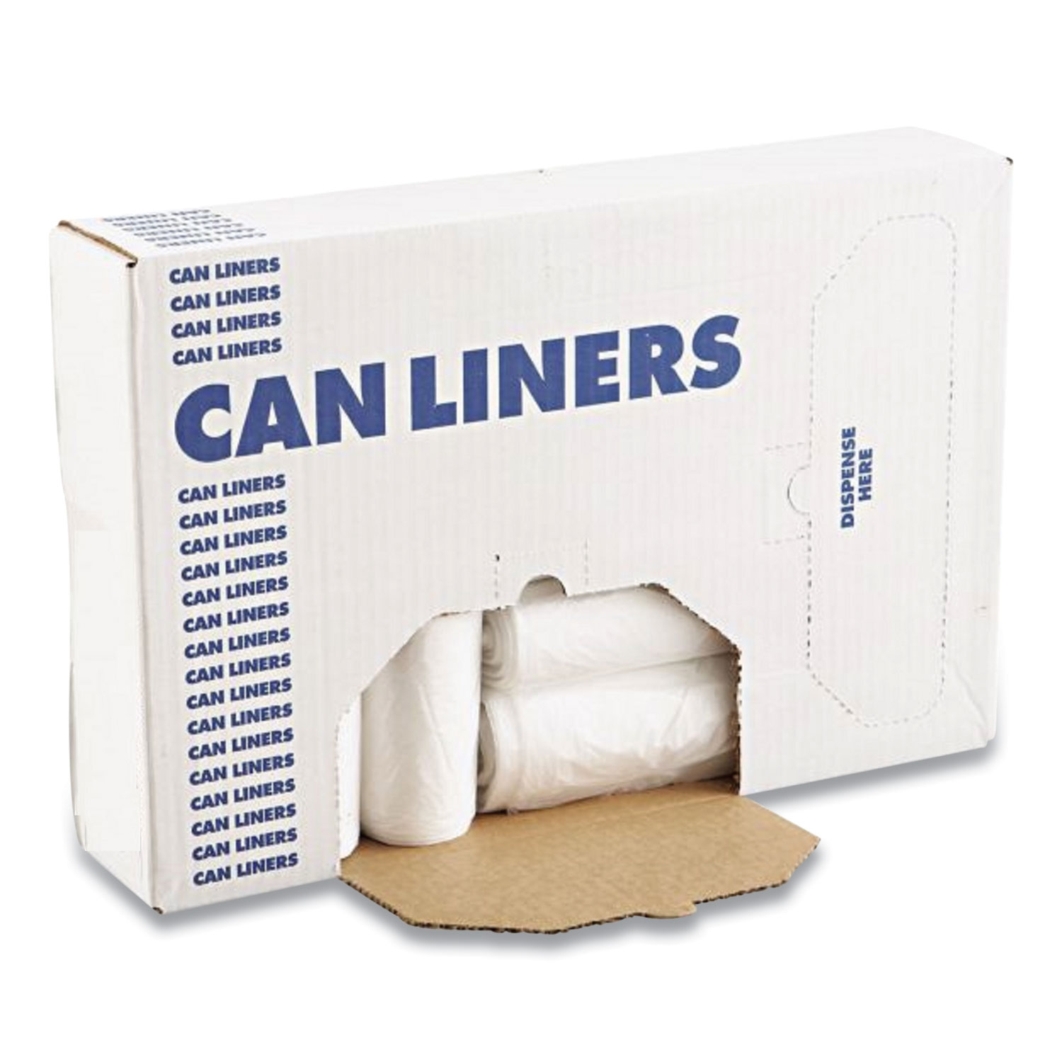 Boardwalk® High Density Industrial Can Liners Coreless Rolls, 45 gal, 16 microns, 40 x 48, Natural, 10 Rolls of 25 Bags