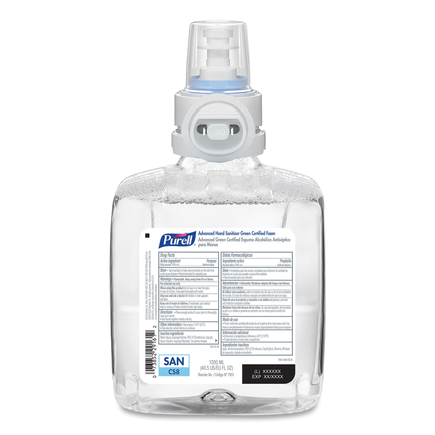  PURELL 7851-02 Green Certified Advanced Refreshing Foam Hand Sanitizer, For CS8, 1,200 mL, Fragrance-Free, 2/Carton (GOJ785102CT) 
