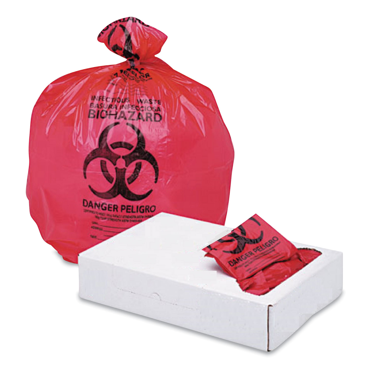 Boardwalk® Linear Low Density Health Care Trash Can Liners, 33 gal, 1.3 mil, 33 x 39, Red, 150/Carton