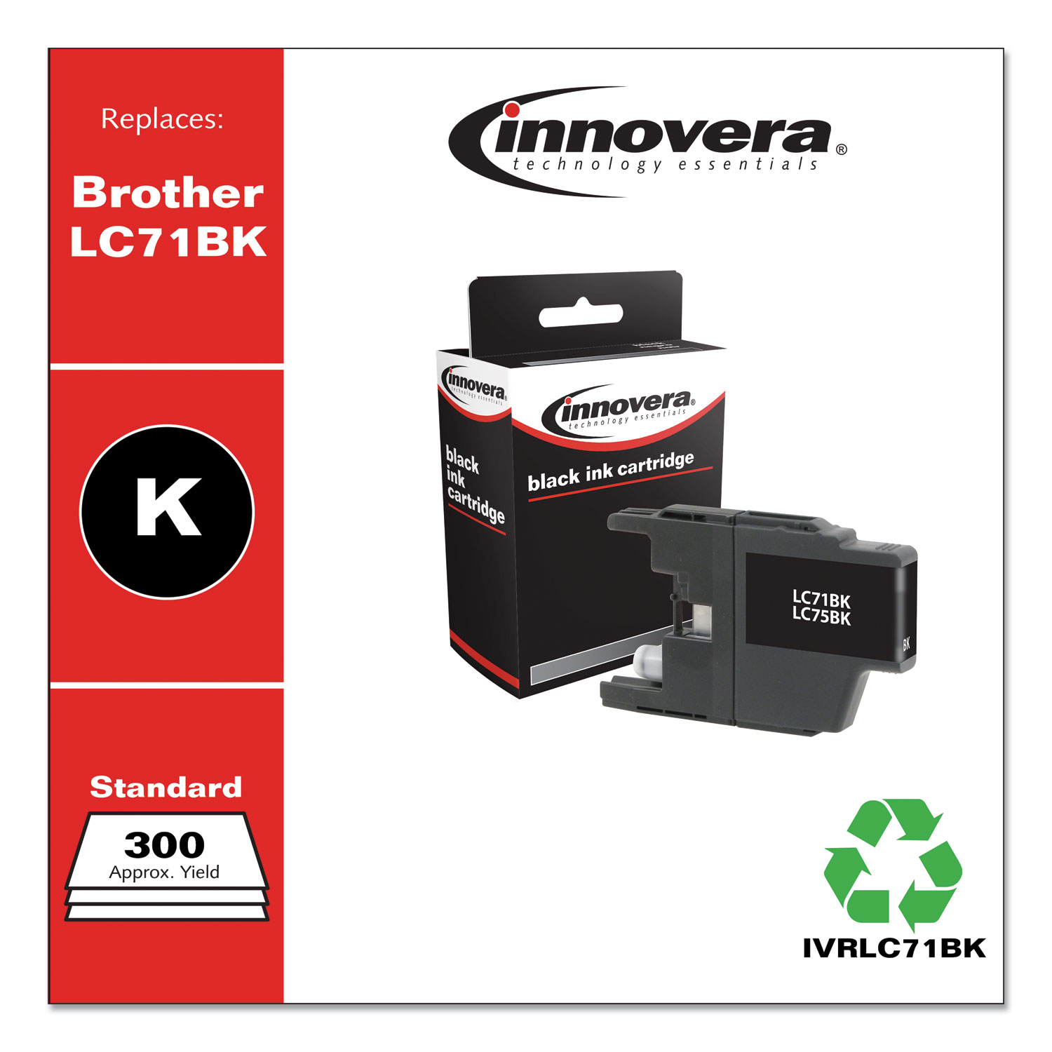  Innovera IVRLC71BK Remanufactured Black Ink, Replacement for Brother LC71BK, 300 Page-Yield (IVRLC71BK) 