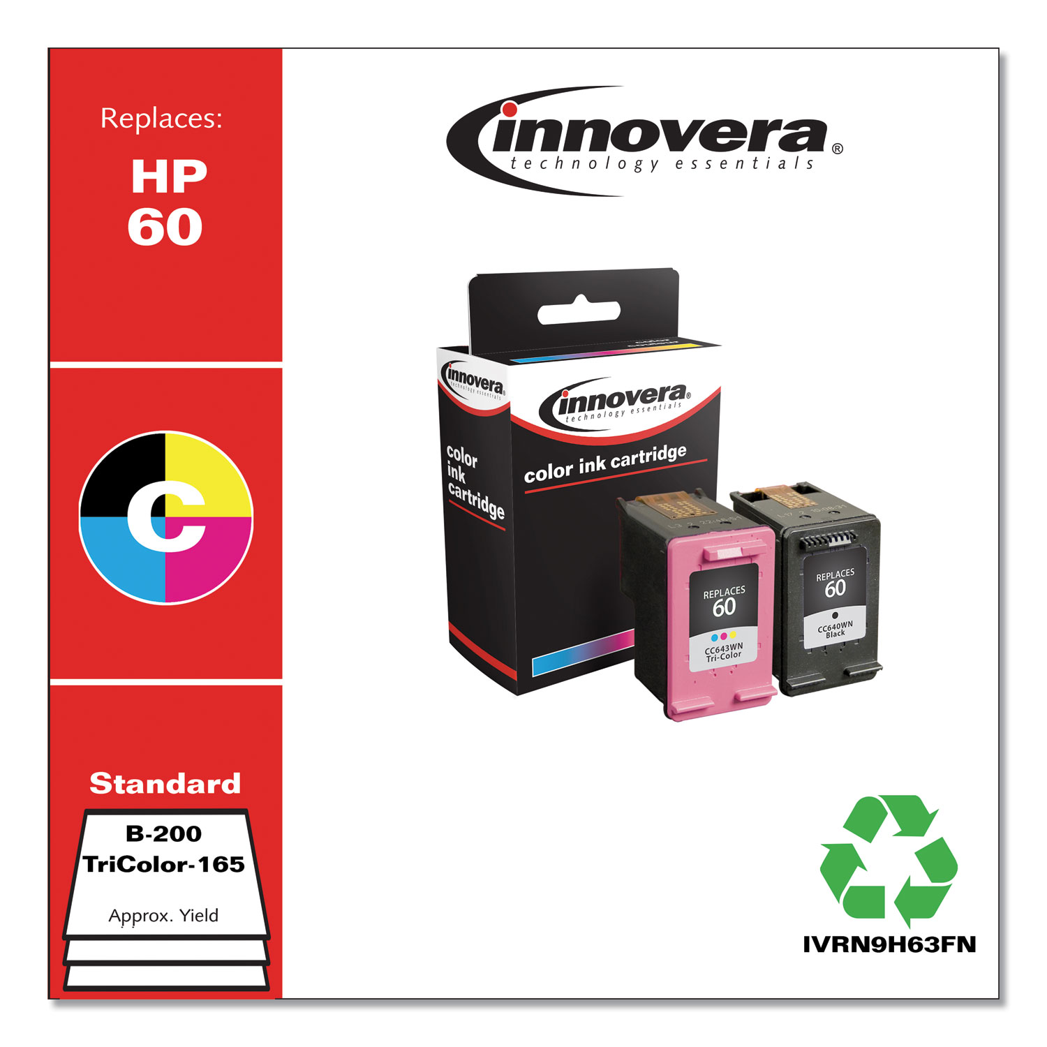  Innovera IVRN9H63FN Remanufactured Black/Tri-Color Ink, Replacement for HP 60 (N9H63FN), 200/165 Page-Yield (IVRN9H63FN) 