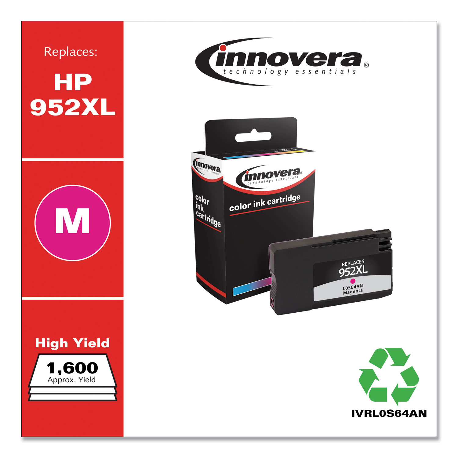  Innovera IVRL0S64AN Remanufactured Magenta High-Yield Ink, Replacement for HP 952XL (L0S64AN), 1,600 Page-Yield (IVRL0S64AN) 
