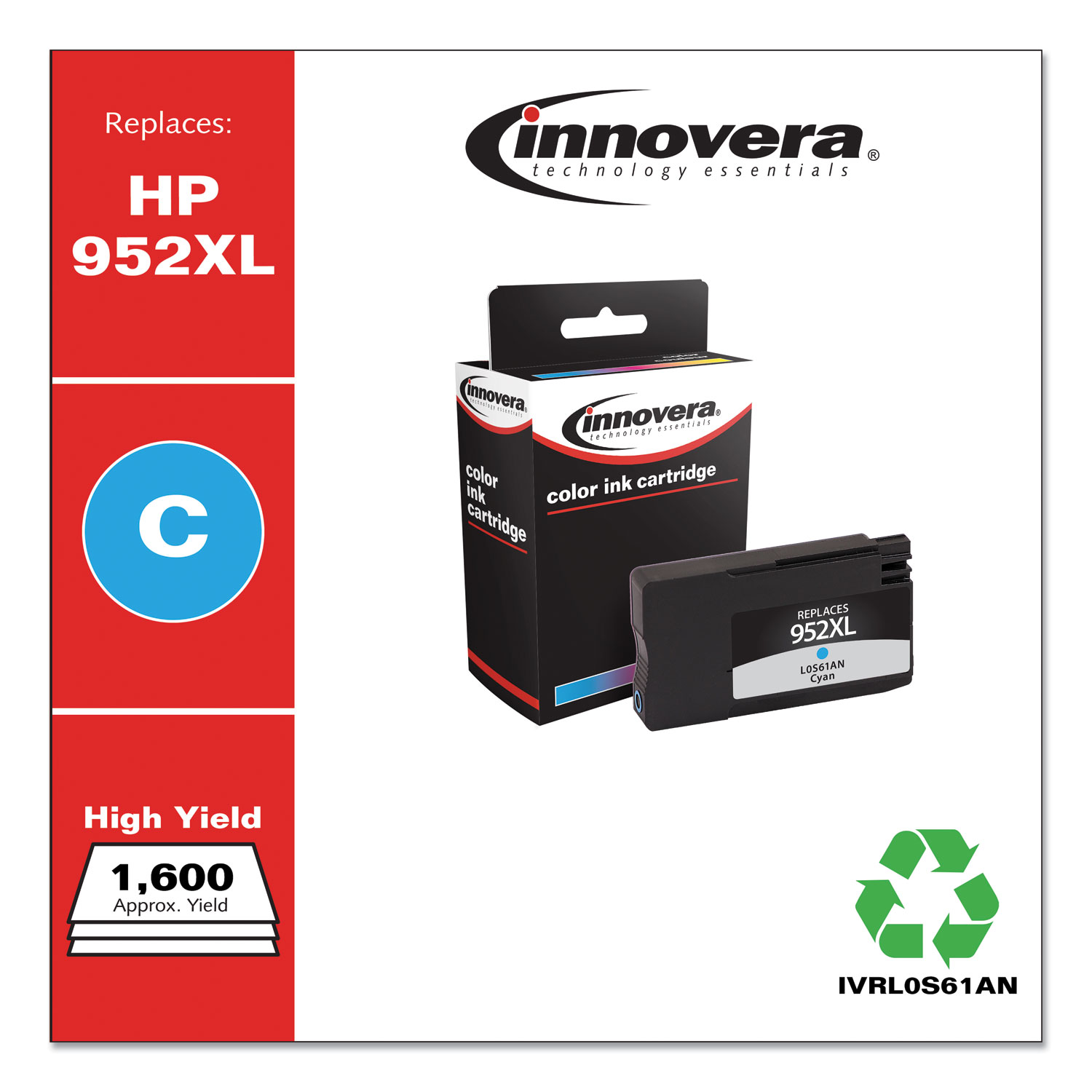  Innovera IVRL0S61AN Remanufactured Cyan High-Yield Ink, Replacement for HP 952XL (L0S61AN), 1,600 Page-Yield (IVRL0S61AN) 