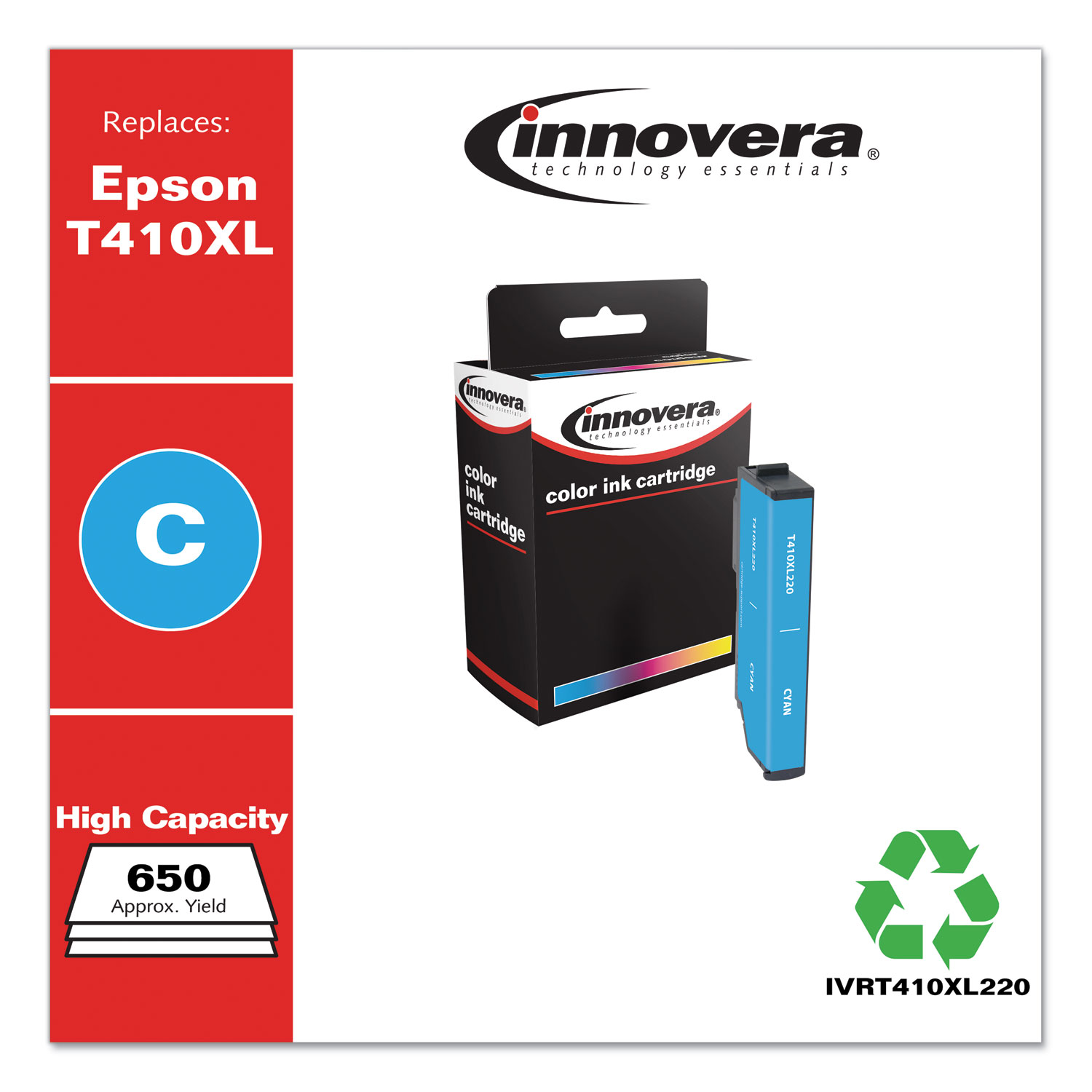  Innovera IVRT410XL220 Remanufactured Cyan High-Yield Ink, Replacement for Epson T410XL (T410XL220), 650 Page-Yield (IVRT410XL220) 