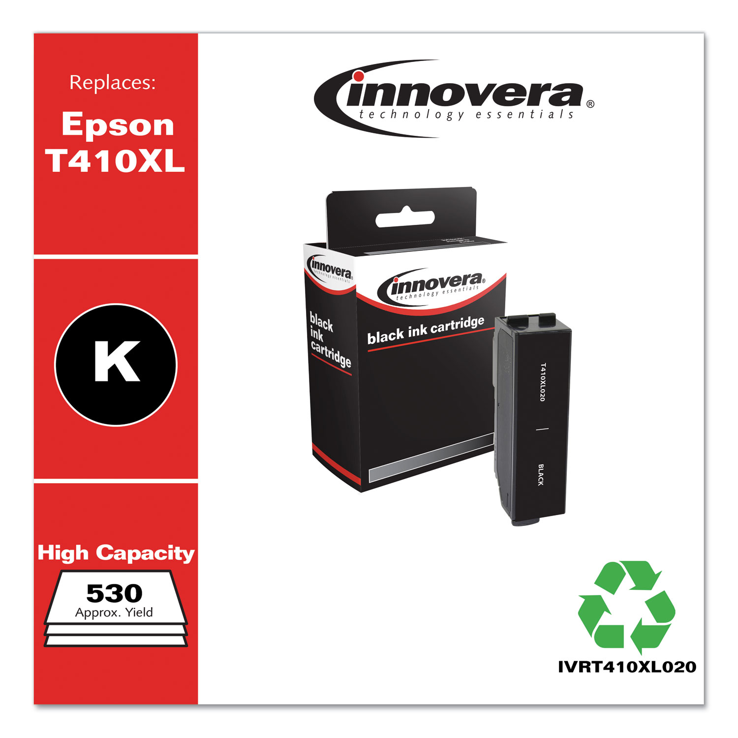  Innovera IVRT410XL020 Remanufactured Black High-Yield Ink, Replacement for Epson T410XL (T410XL020), 530 Page-Yield (IVRT410XL020) 