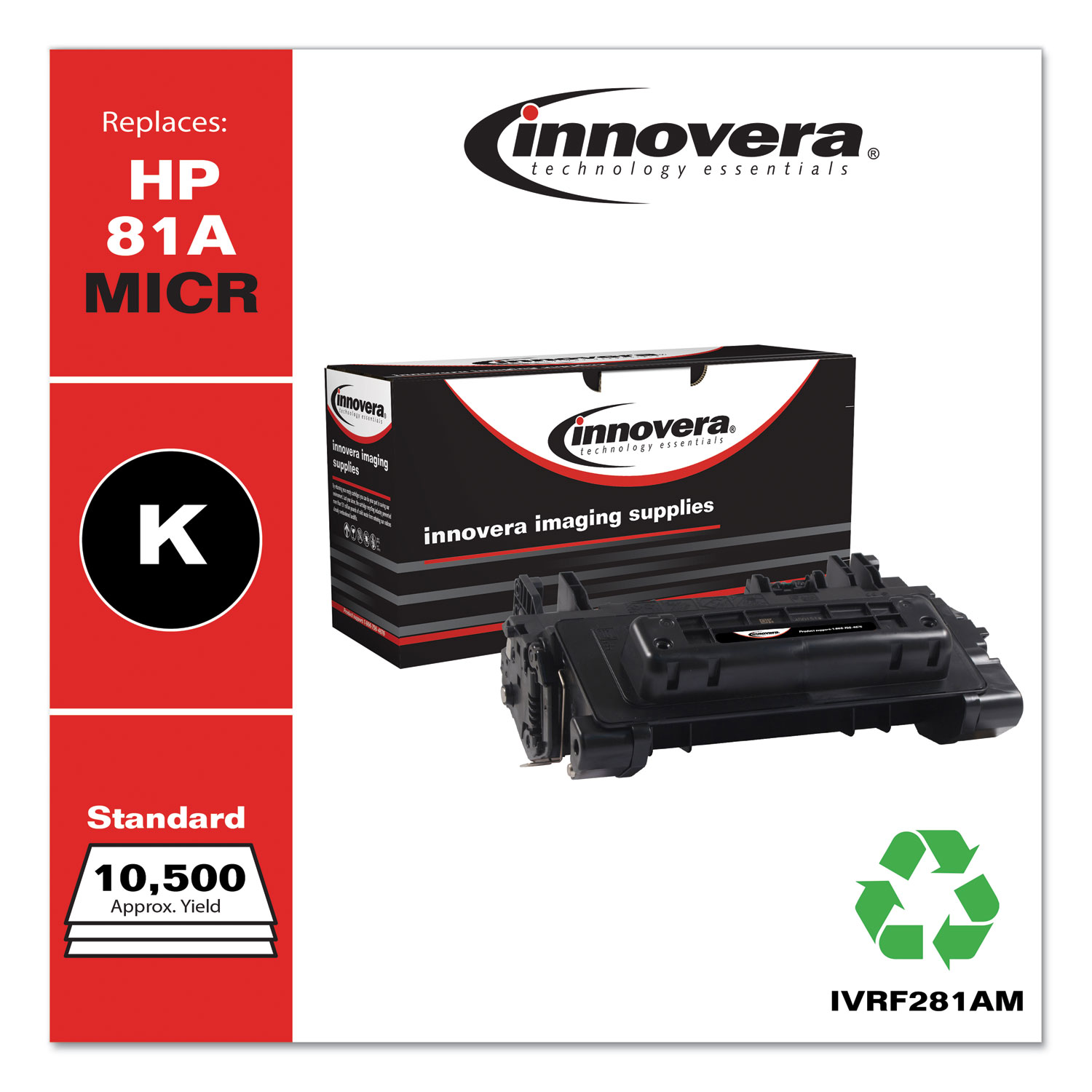  Innovera IVRF281AM Remanufactured Black MICR Toner, Replacement for HP 81AM (CF281AM), 10,500 Page-Yield (IVRF281AM) 