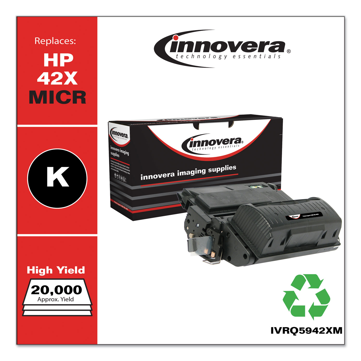  Innovera IVRQ5942XM Remanufactured Black High-Yield MICR Toner, Replacement for HP 42XM (Q5942XM), 20,000 Page-Yield (IVRQ5942XM) 