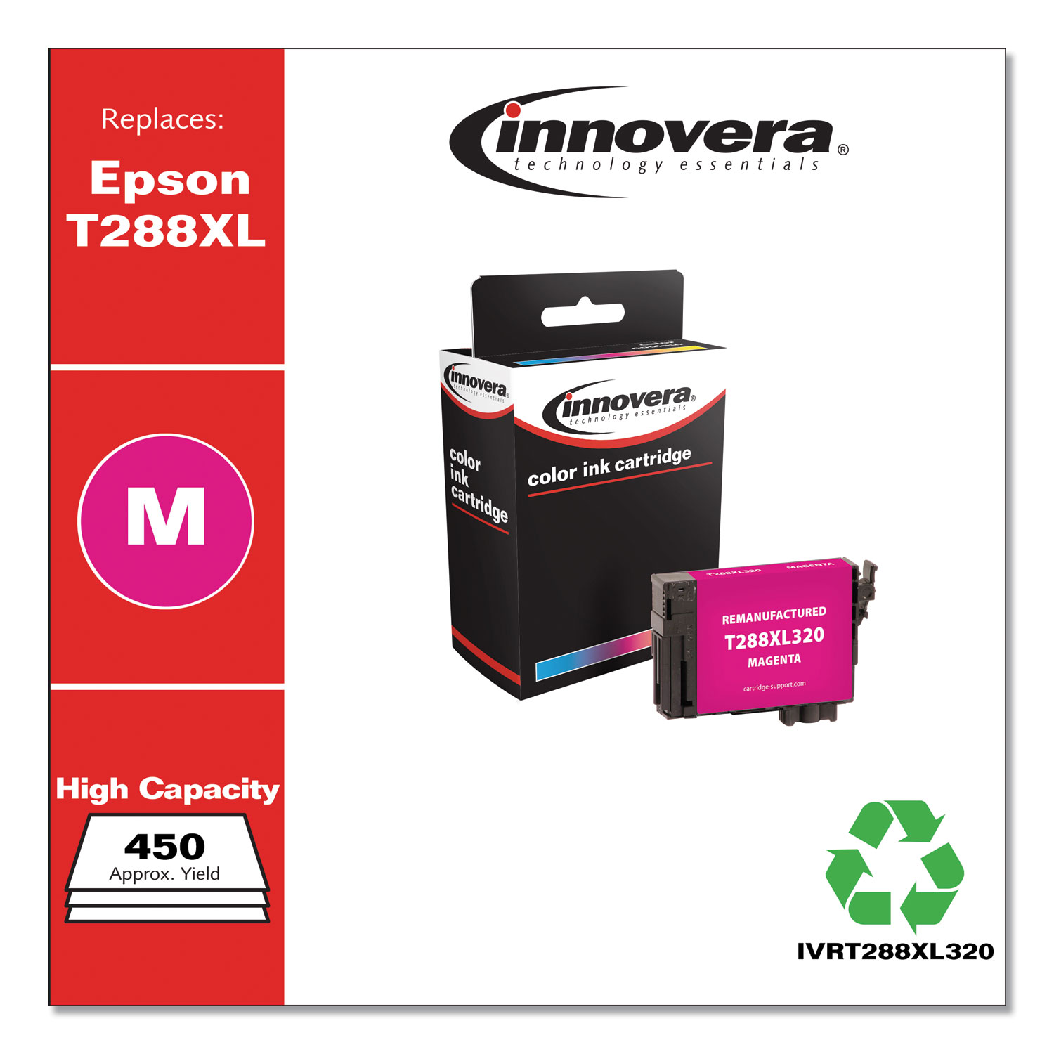  Innovera IVRT288XL320 Remanufactured Magenta High-Yield Ink, Replacement for Epson T288XL (T288XL320), 450 Page-Yield (IVRT288XL320) 