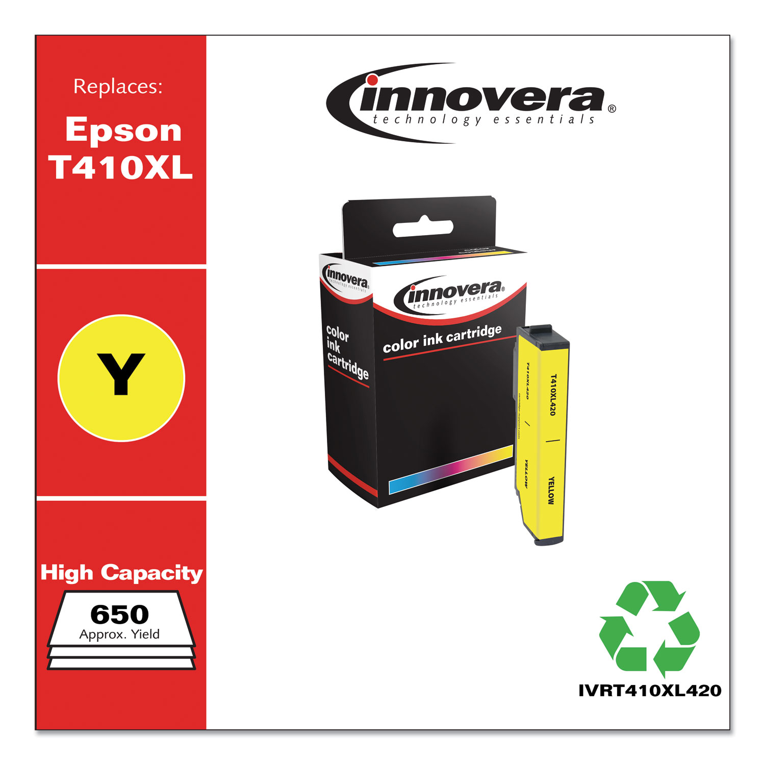  Innovera IVRT410XL420 Remanufactured Yellow High-Yield Ink, Replacement for Epson T410XL (T410XL420), 650 Page-Yield (IVRT410XL420) 