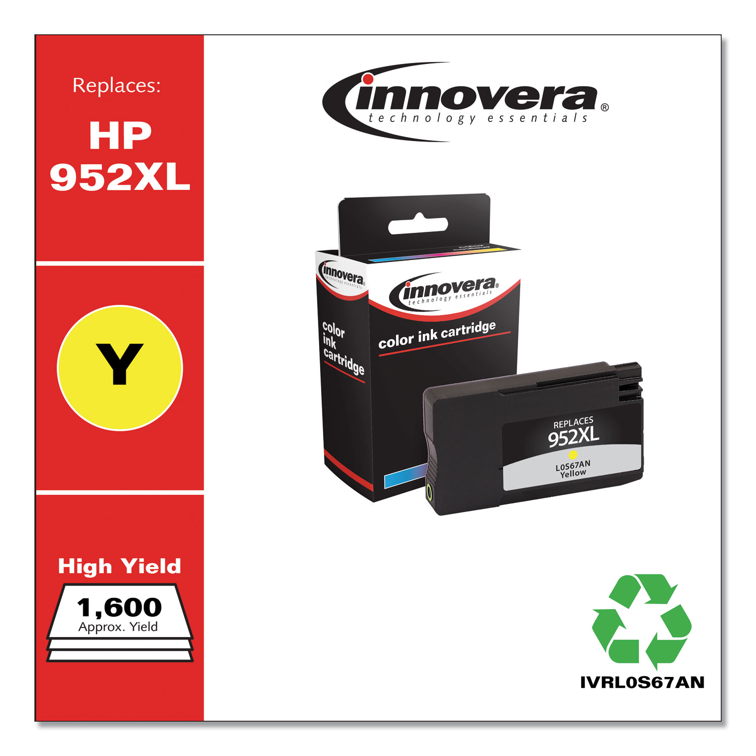  Innovera IVRL0S67AN Remanufactured Yellow High-Yield Ink, Replacement for HP 952XL (L0S67AN), 1,600 Page-Yield (IVRL0S67AN) 