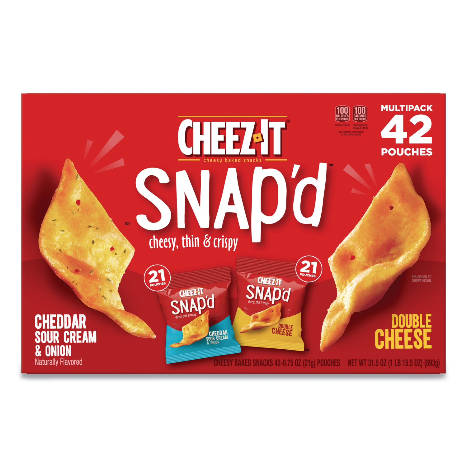 Cheez-It® Snapd Crackers Variety Pack, Cheddar Sour Cream and Onion; Double Cheese, 0.75 oz Bag, 42/Carton