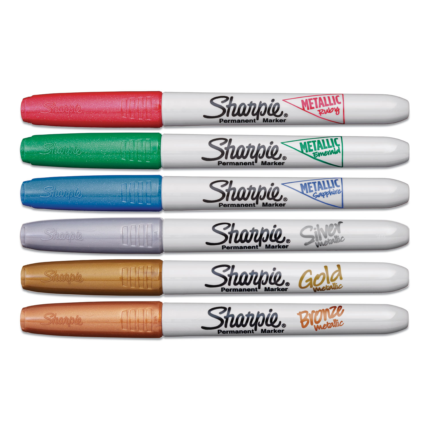 Metallic Fine Point Permanent Markers, Fine Bullet Tip, Blue-Green-Red,  6/Pack - Office Express Office Products