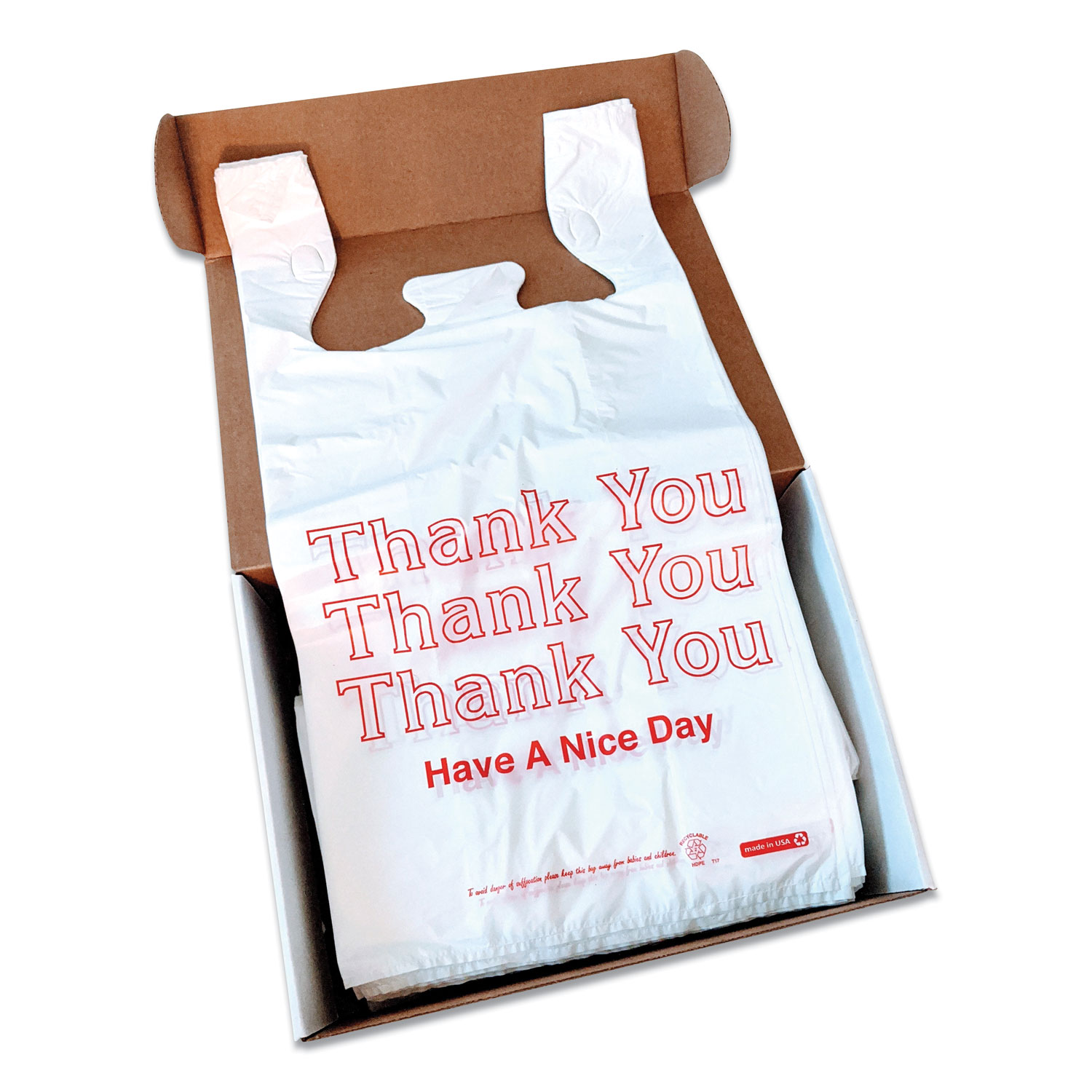 THANK YOU To Go Bags 22 x 12 x 6 1/2 White Plastic Shopping Bags 1/6 Bags